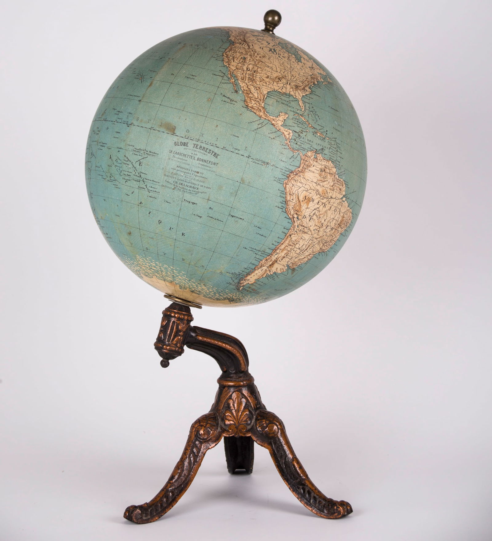 1860 DELAGRAVE FRENCH TERRESTRIAL ANTIQUE GLOBE 14 Bonnefont - 4