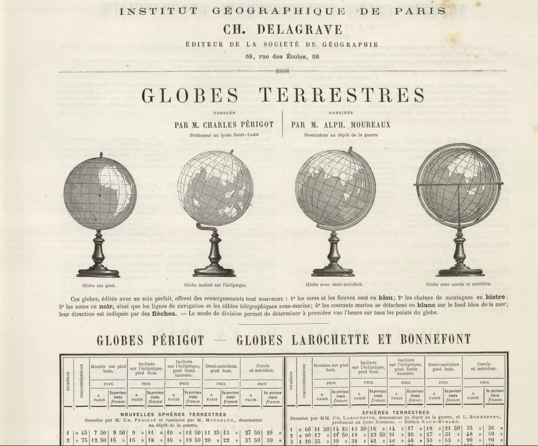 1860 DELAGRAVE FRENCH TERRESTRIAL ANTIQUE GLOBE 14 Bonnefont - 8
