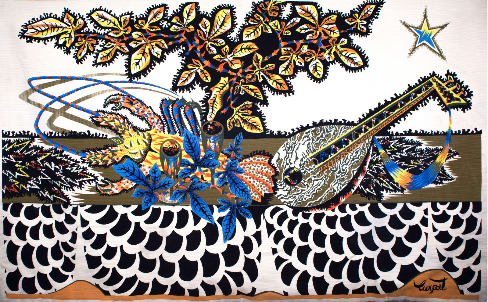 FRENCH silkscreen TAPESTRY JEAN Lurcat MODERNIST AUBUSSON La Table# 2 - 2