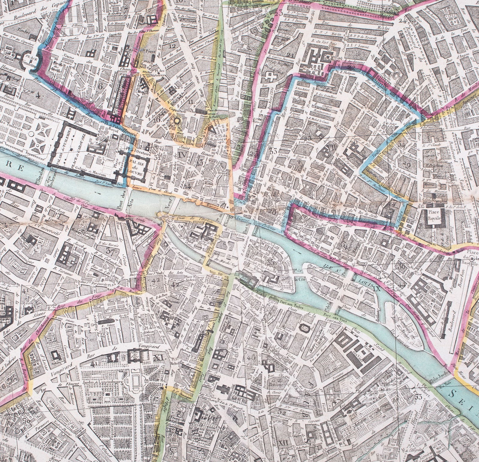 Large map engraving of Paris 1822 Auvray, Marchand d'Estampes , Quai Malaquais - 3