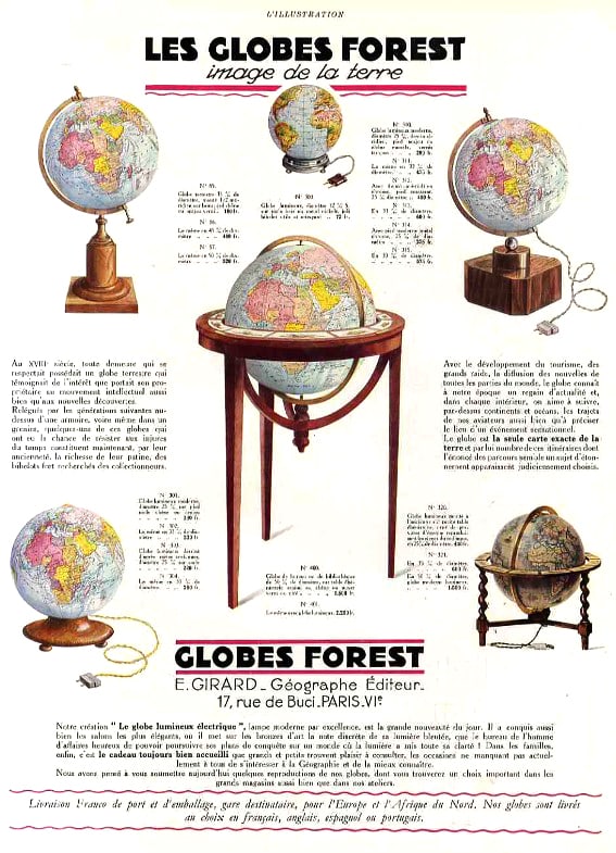 1925's 9" ANTIQUE FRENCH TERRESTRIAL GLOBE Forest - 6