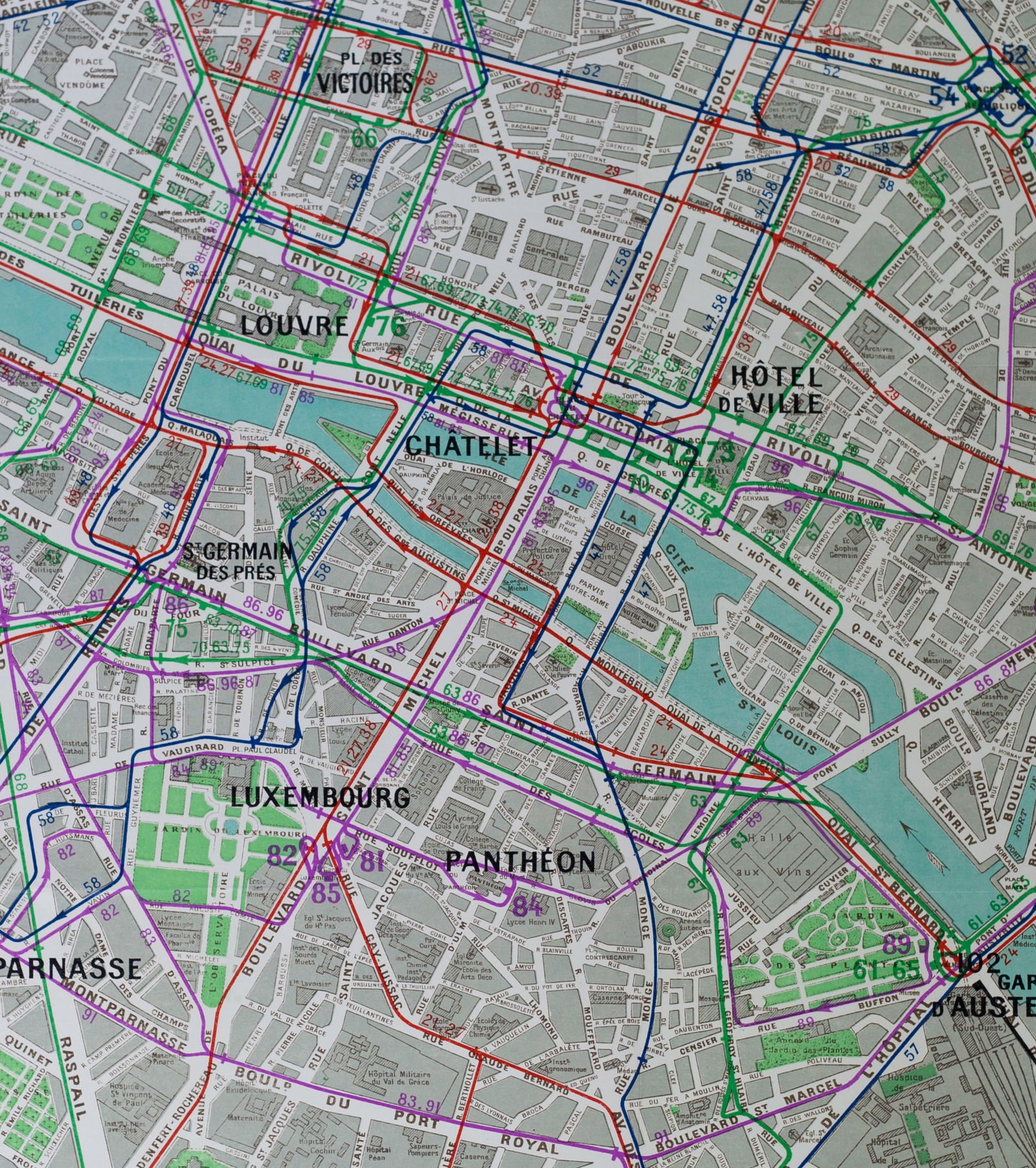 Large Paris bus stop RATP map with numbered lines 1963 Tarride - 2