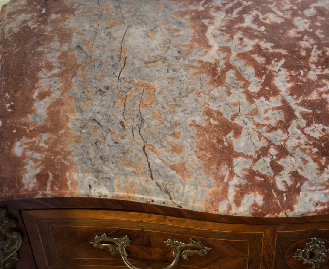 18th Century French Louis XV Gilt Bronze Mounted Kingwood Commode molded marble - 3