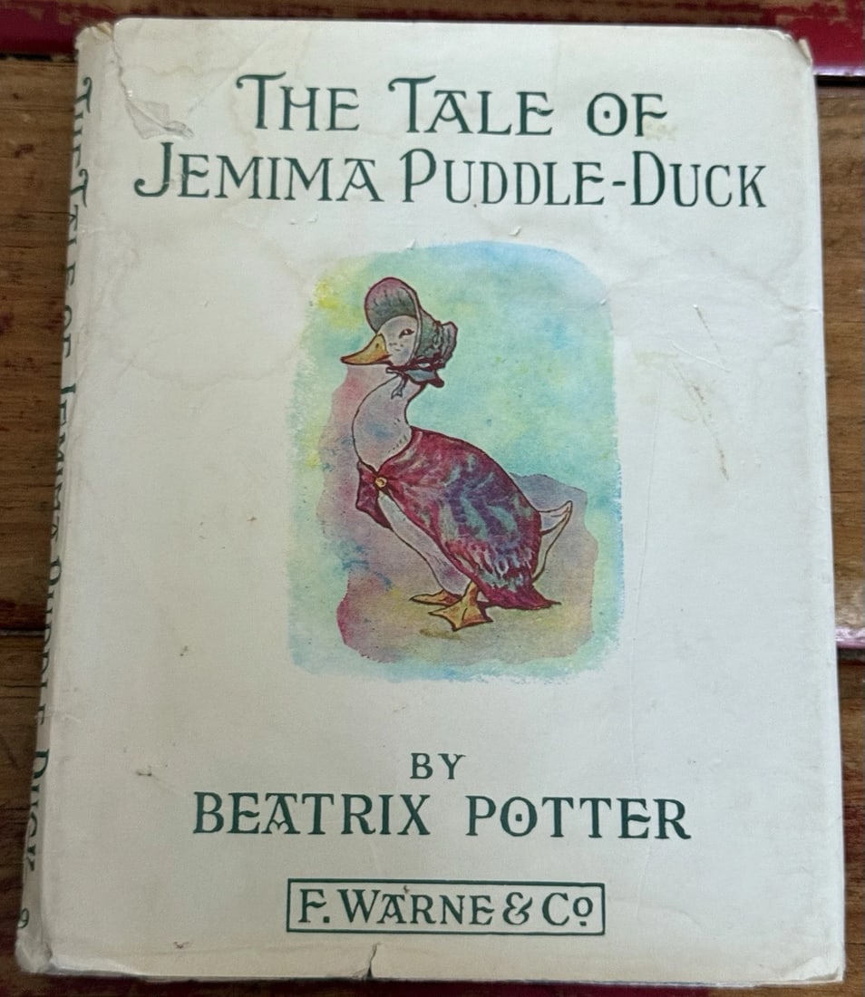 The Tale of Jemima Puddle-Duck by Beatrix Potter, Frederick Warne 1st Thus/1st: The Tale of Jemima Puddle-Duck by Beatrix Potter, published by Frederick Warne & Co. in 1936, is a hardcover children's book with original illustrations by the author herself. First edition thus, firs