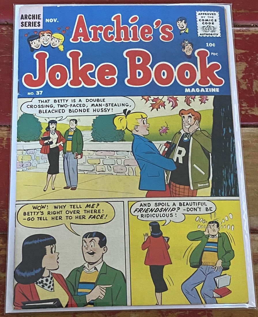 Archie's Joke Book 37 High Grade Boarded Silver Age 1958: Archie’s Joke Book No. 37 1958 Silver Age High Grade Boarded. Looks fantastic! See photos for exact condition. Reserve: $135.00 Shipping: Domestic: Flat-rate of $10.00 to anywhere within the con
