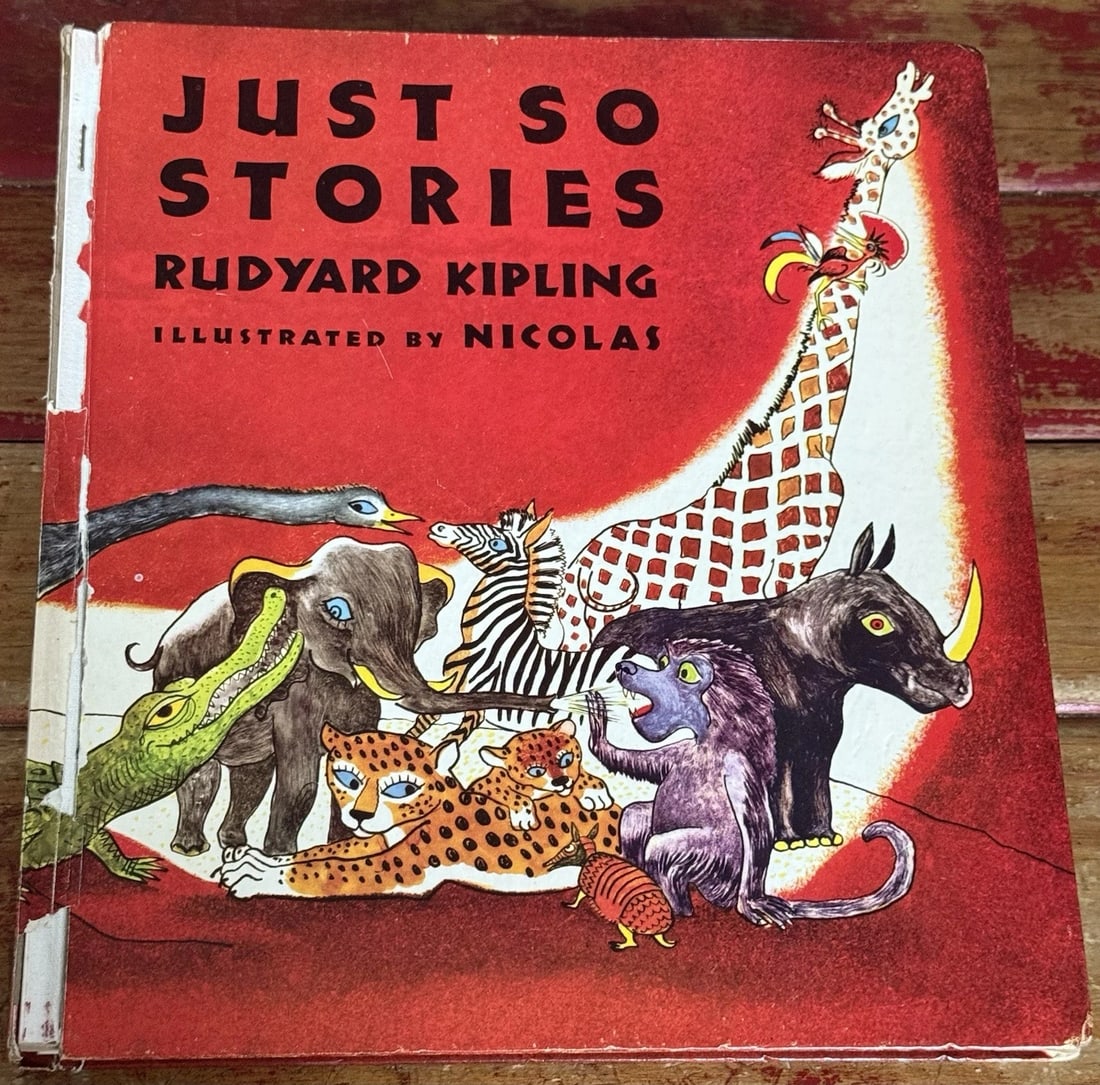 JUST SO STORIES RUDYARD KIPLING HC 1952 Doubleday Illustrated 1st Thus: The product is a hardcover first Doubleday edition of "Just So Stories" by Rudyard Kipling, published in 1952 by Doubleday, NY. The book is a large format edition with colorful, beautiful illustration