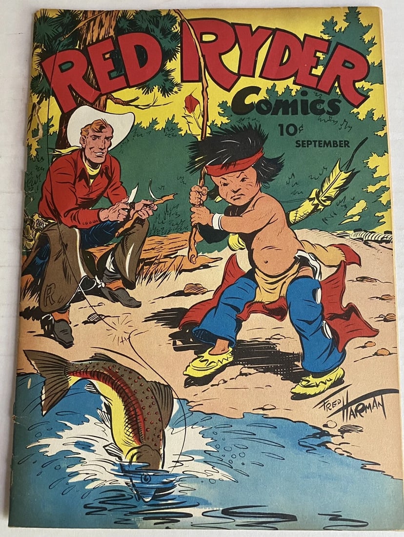 Red Ryder #38 1946-Dell-Fred Harman Art & 2 Harman Museum Flyers, Receipt Good: Antique RED RYDER Comic Book Issue #38, 1946 Artist: Fred Harman Two Leaflets from the Fred Harman Museum are included in this auction, one is dated 1946 which is the issue date of this comic book. A