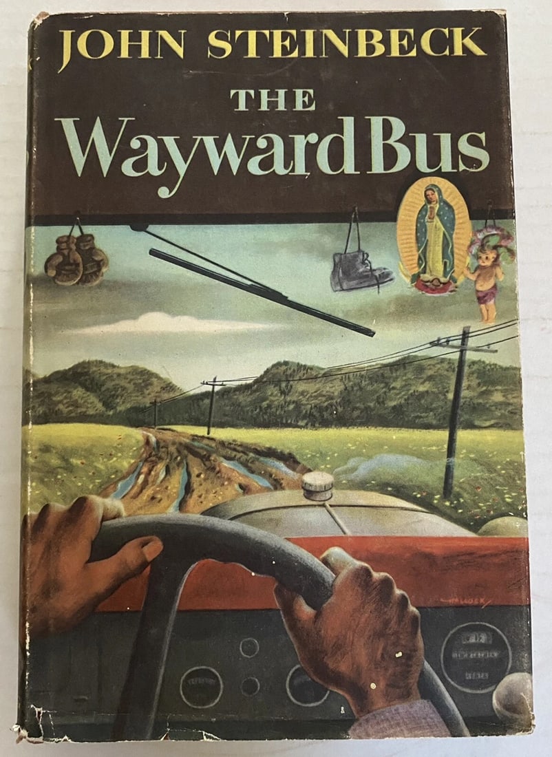 1947 1st Edition/Printing BC "THE WAYWARD BUS" by John Steinbeck HC/DJ N.Fine/VG: THE WAYWARD BUS By John Steinbeck. Published by Viking Press, New York 1947. First book club edition, printing. Hardcover with original dustjacket. Book is in Near Fine condition with sharp tips, no w