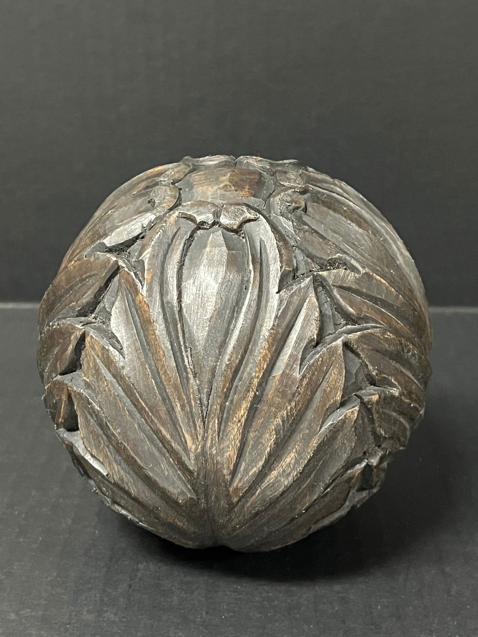 Carved Wood Round Ball Sculpture (1 of 6)