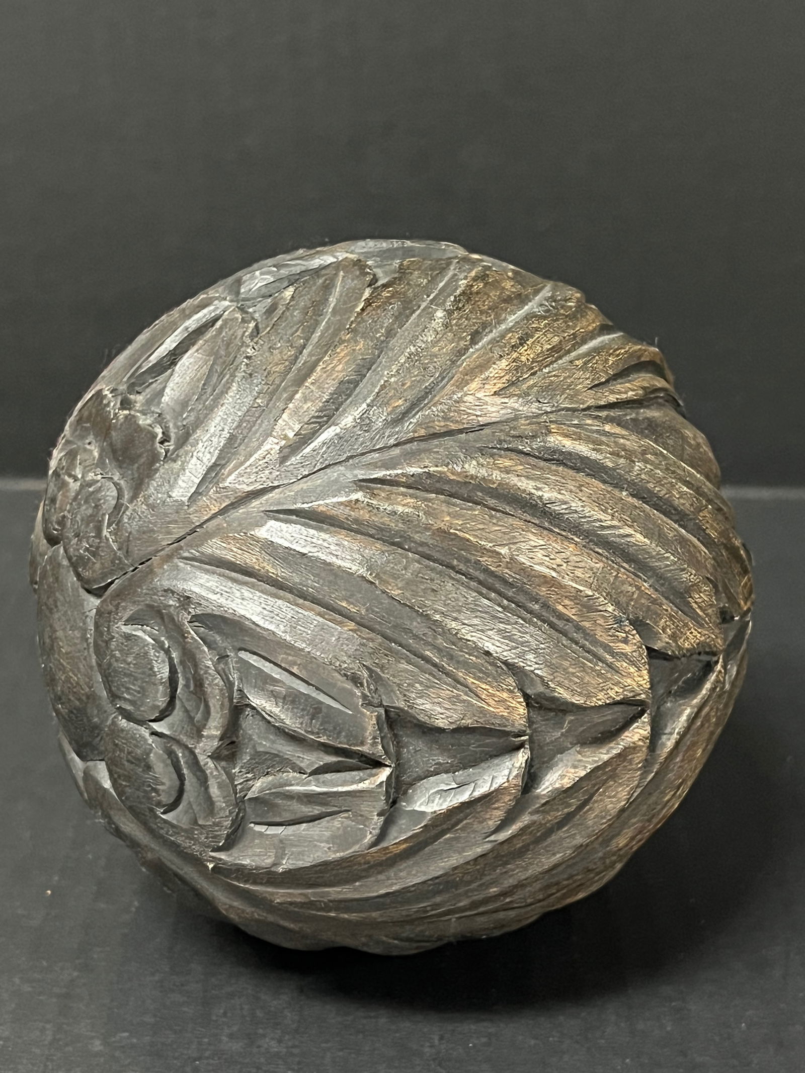 Carved Wood Round Ball Sculpture - 4