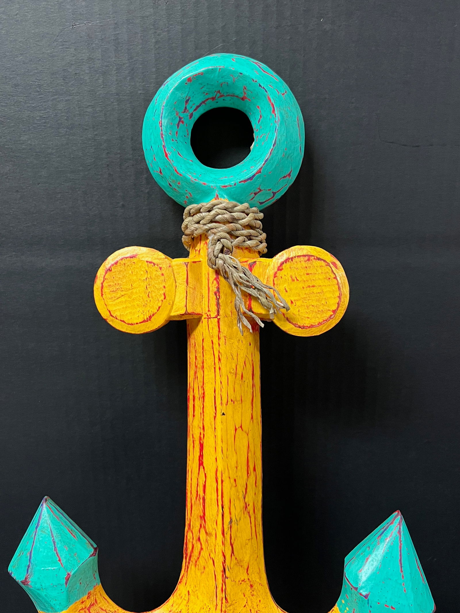 Carved Wood Painted Ship Anchor Sculpture - 5