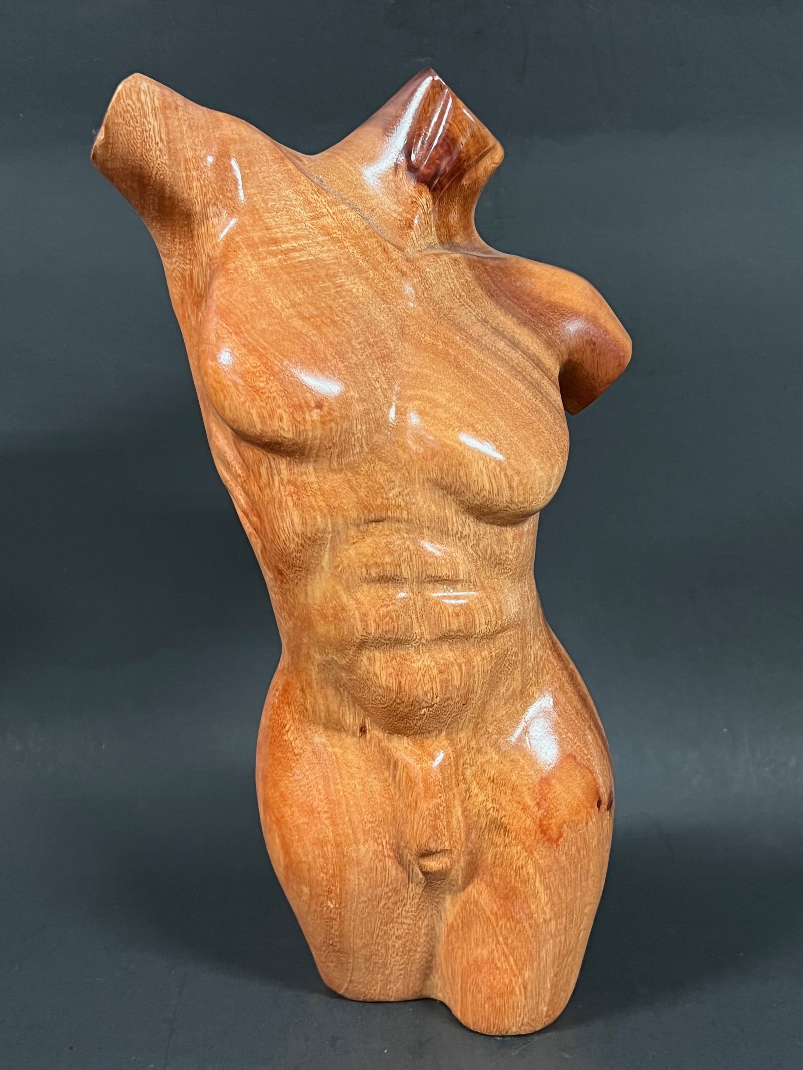 Carved Wood Male Torso Sculpture: Title: Carved Wood Male Torso SculptureDate/Period: Late 20th CenturyMaterials: WoodDescription: Carved Wood Male Torso Sculpture Reserve: $100.00 Shipping:Domestic: Flat-rate of $30.00 to