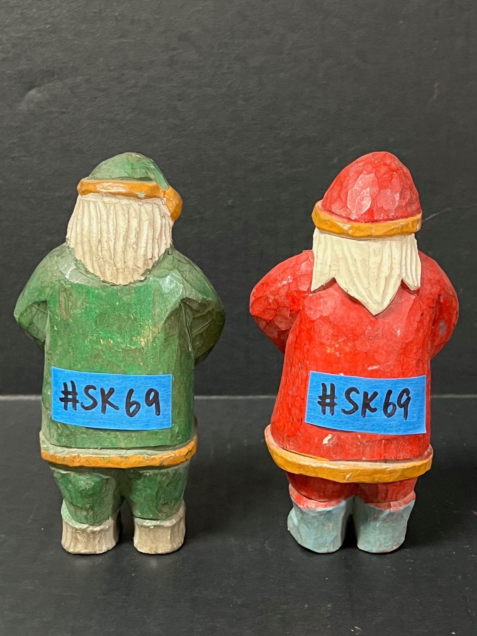 Carved Wood Painted Santa Claus Statue 2 Pcs. - 2