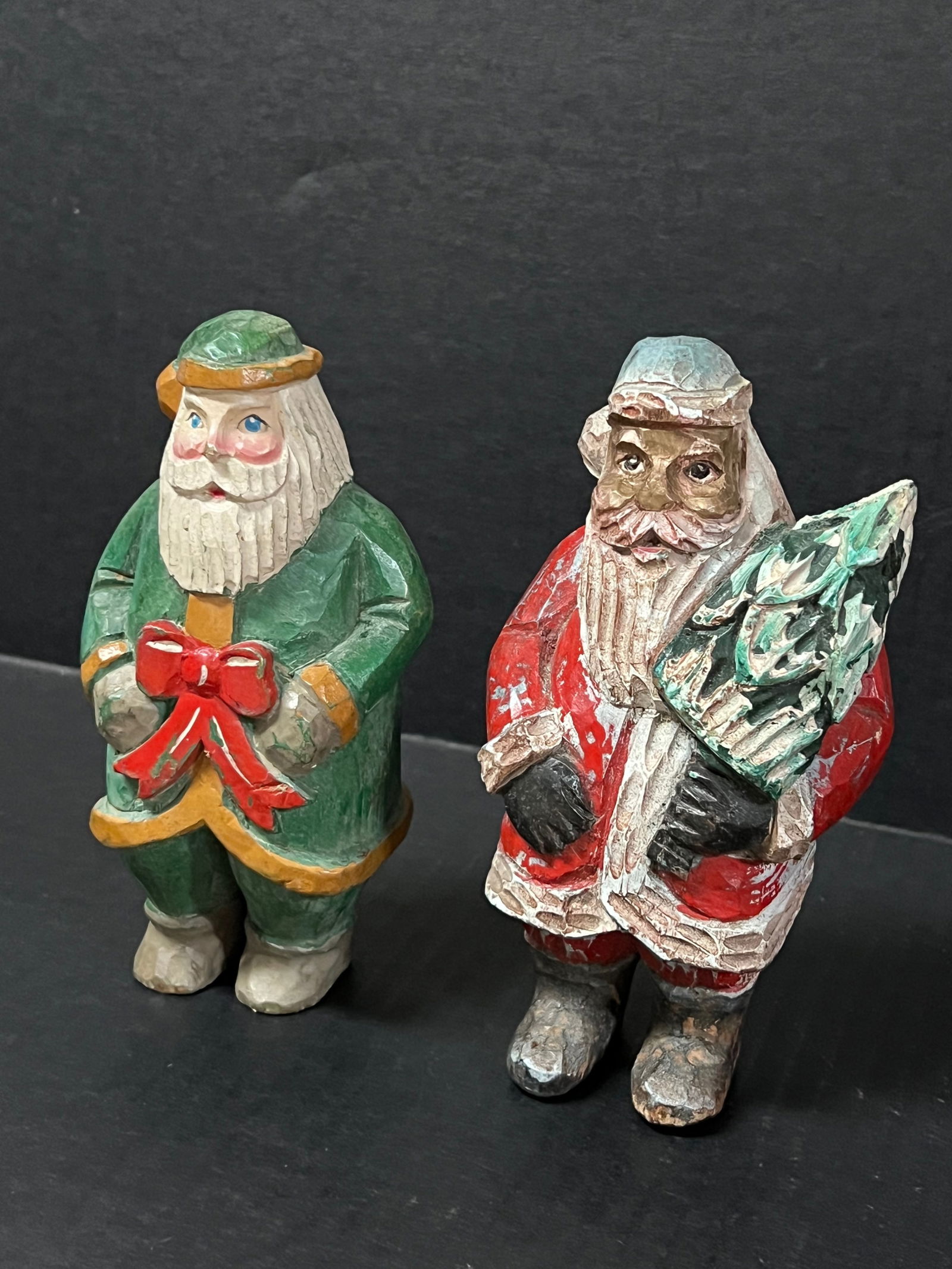 Carved Wood Painted Santa Claus Statue 2 Pcs. - 3