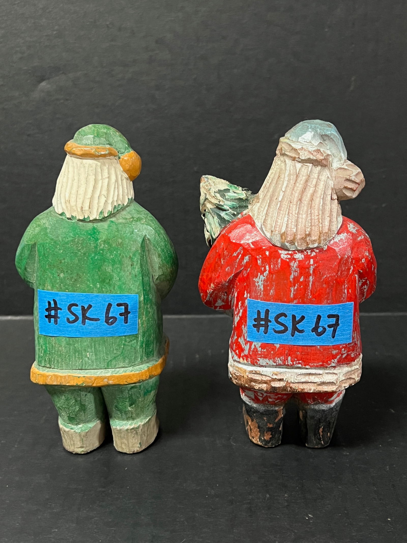 Carved Wood Painted Santa Claus Statue 2 Pcs. - 5