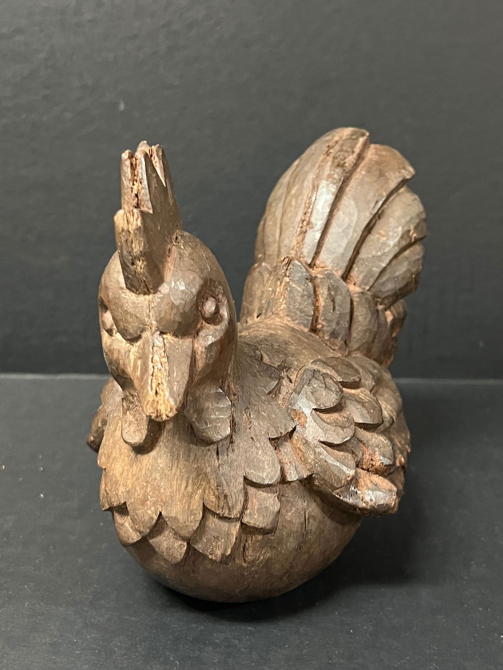 Carved Wood Chicken Sculpture - 3