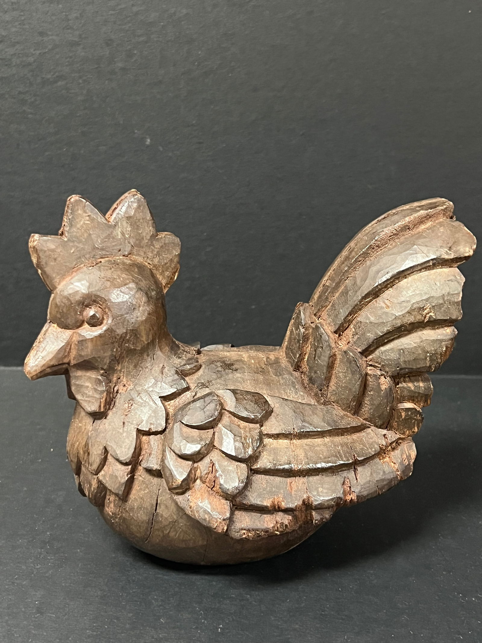 Carved Wood Chicken Sculpture - 4