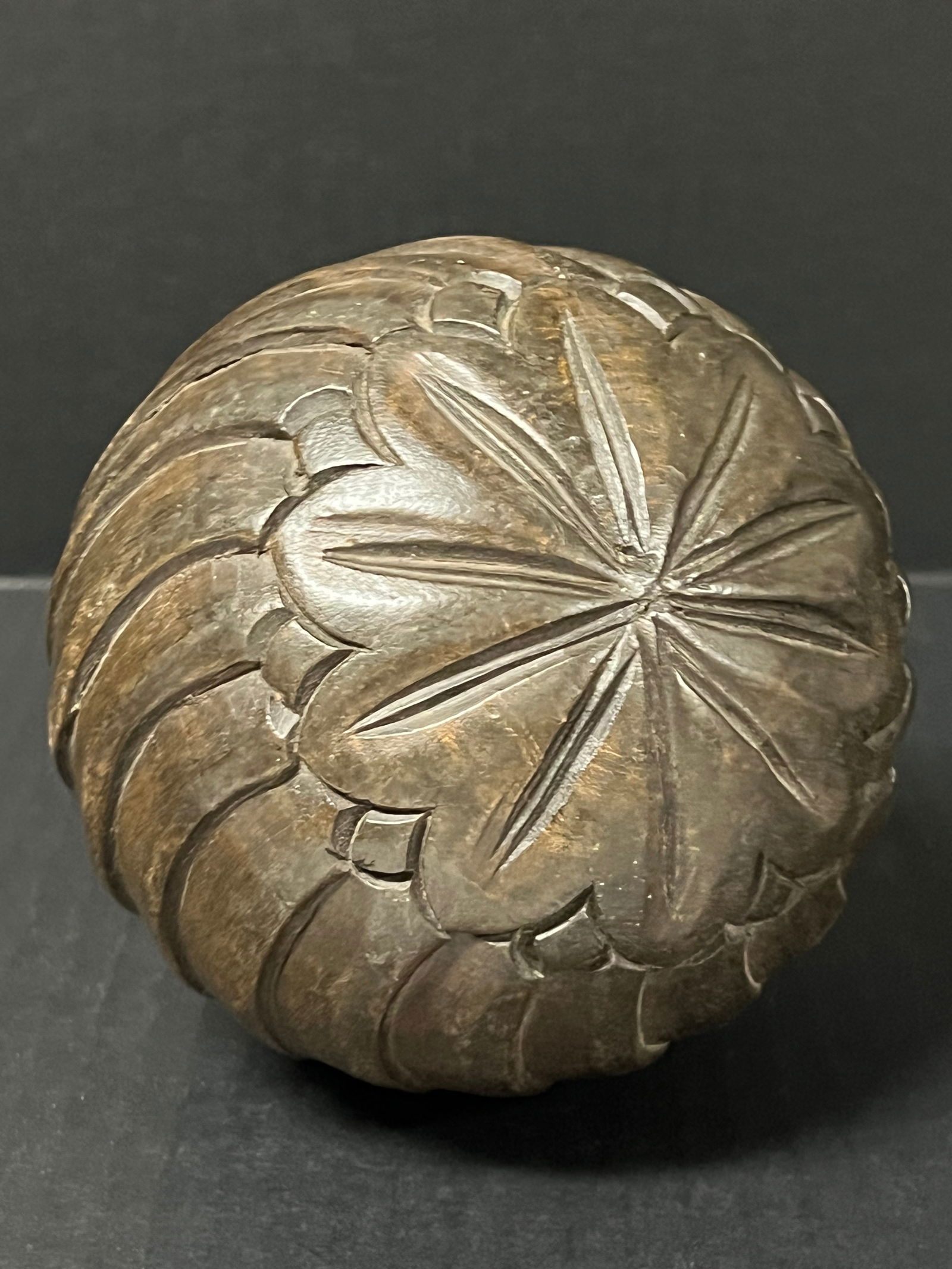 Carved Wood Ball Sculpture - 2