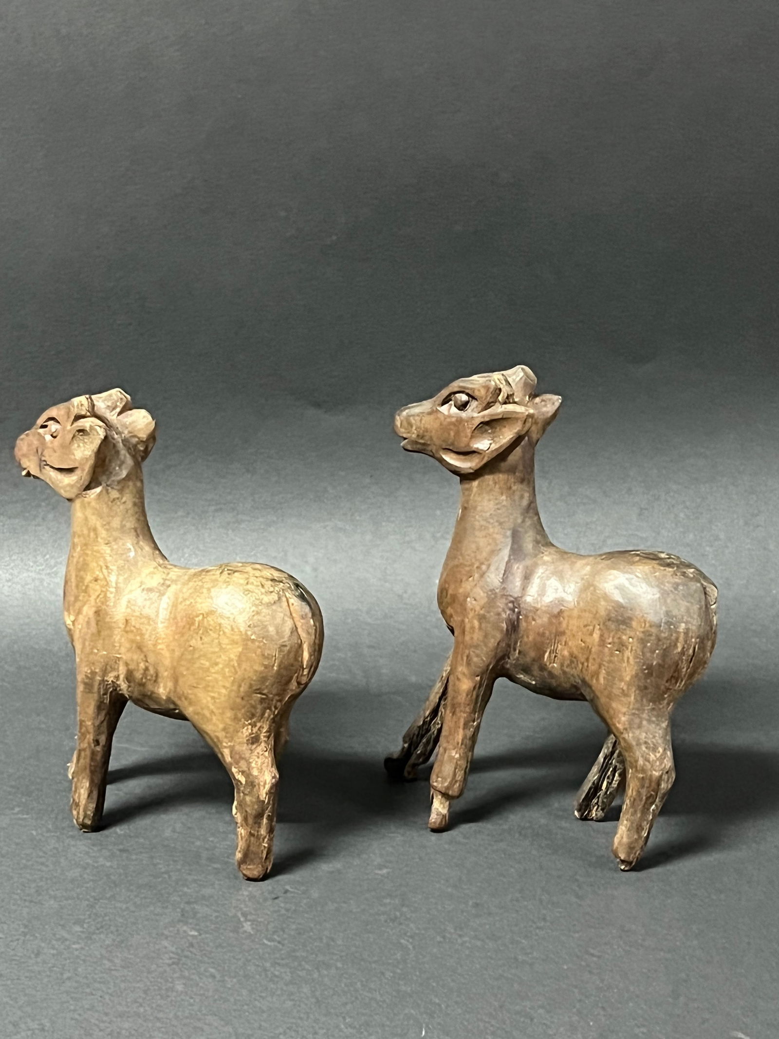 Carved Wood Pair of Deer Sculpture - 5