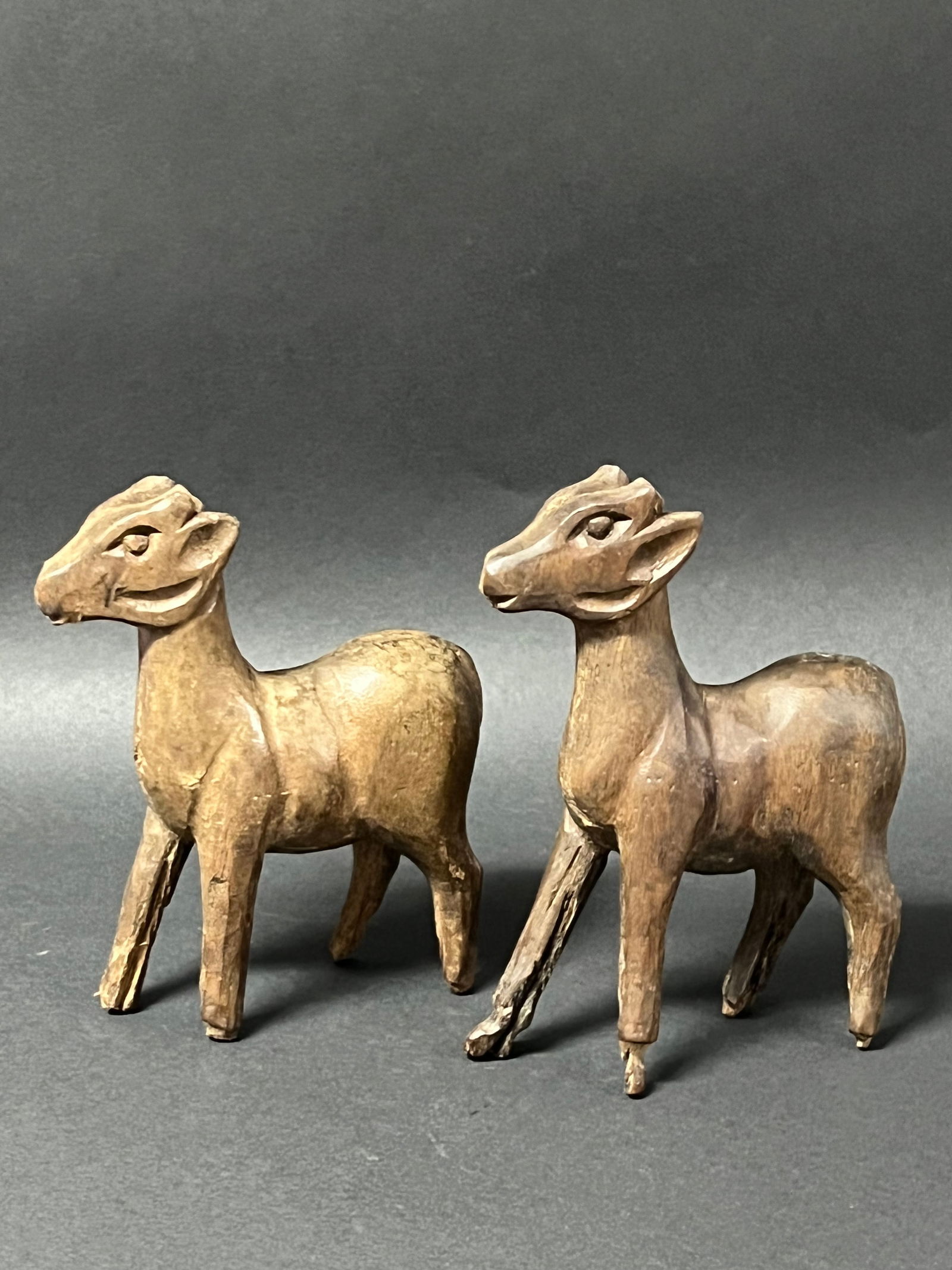Carved Wood Pair of Deer Sculpture - 6
