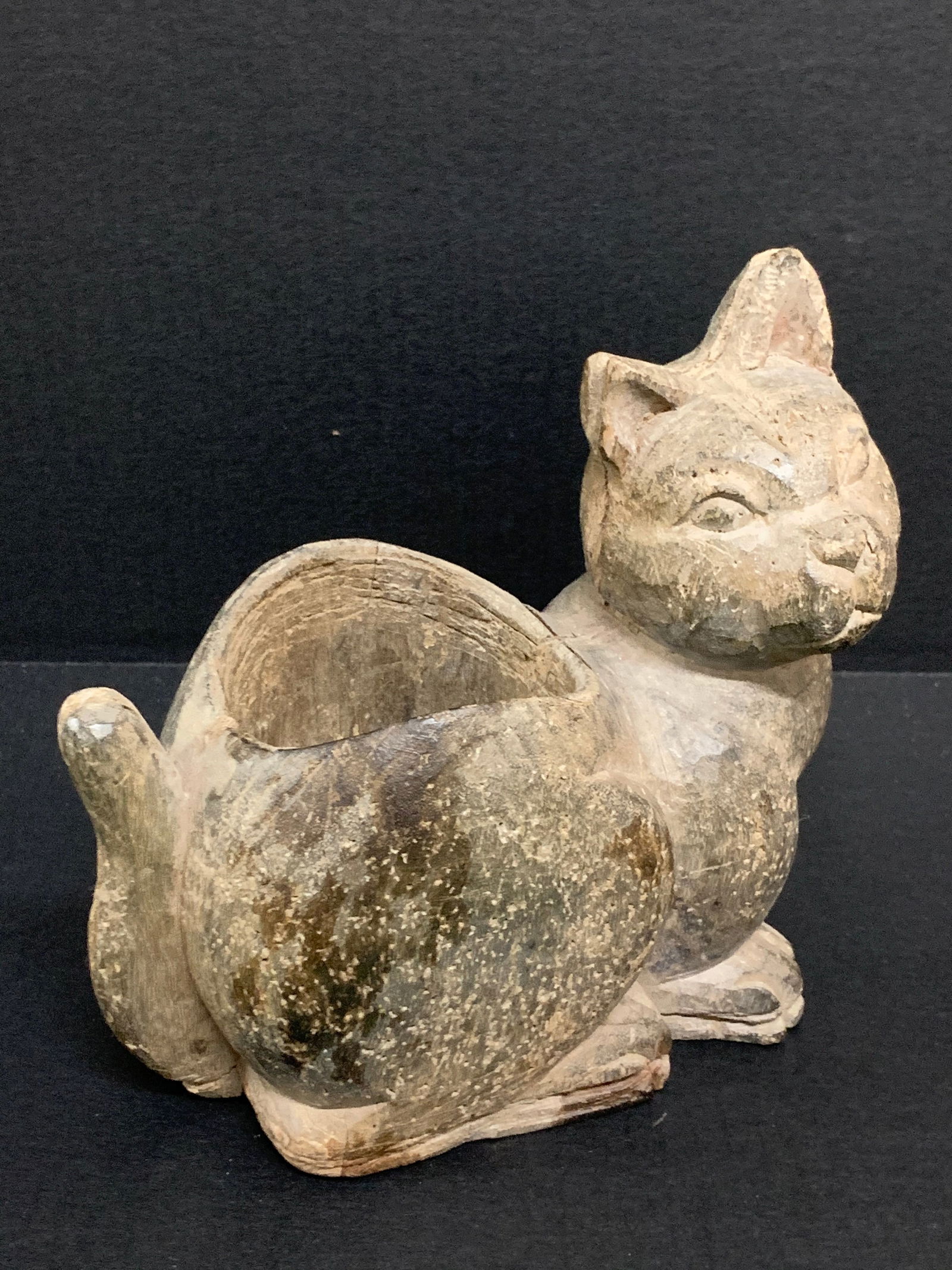 Carved Wood Cat Sculpture - 2