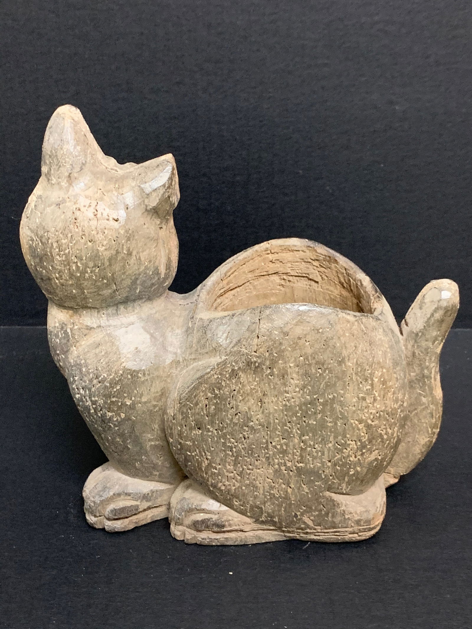 Carved Wood Cat Sculpture - 5