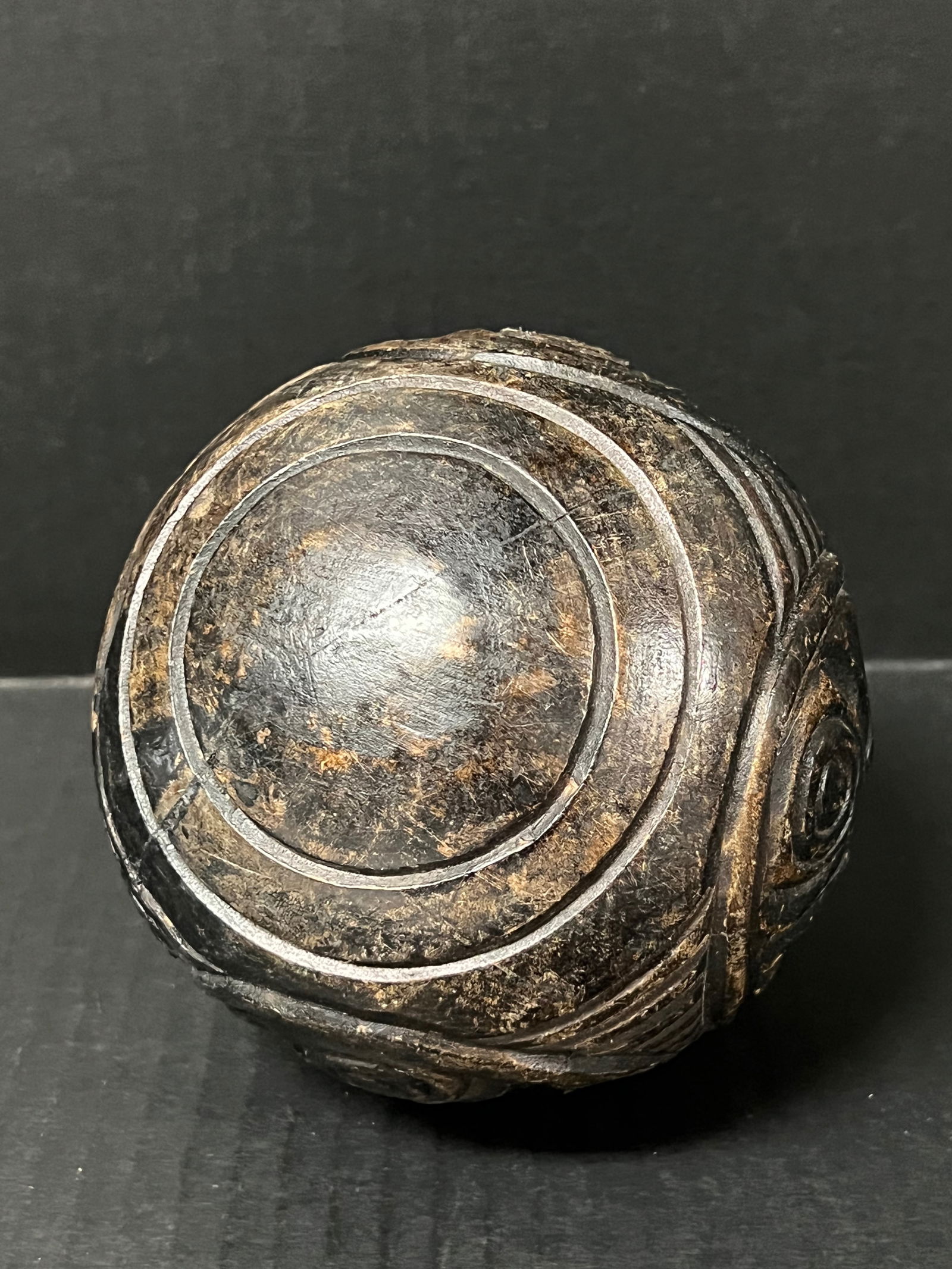 Carved Wood Roud Ball Sculpture - 3