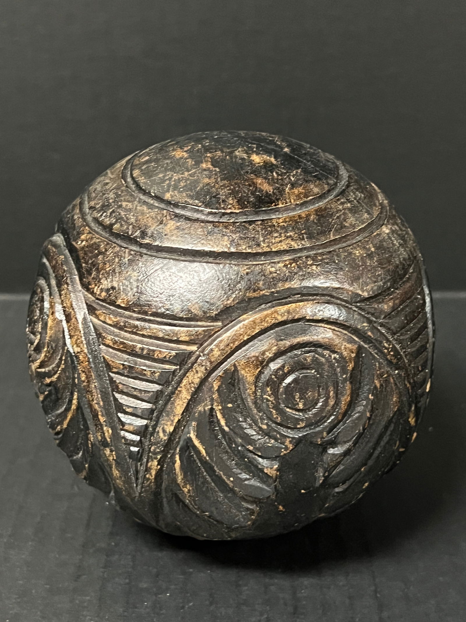 Carved Wood Roud Ball Sculpture - 4