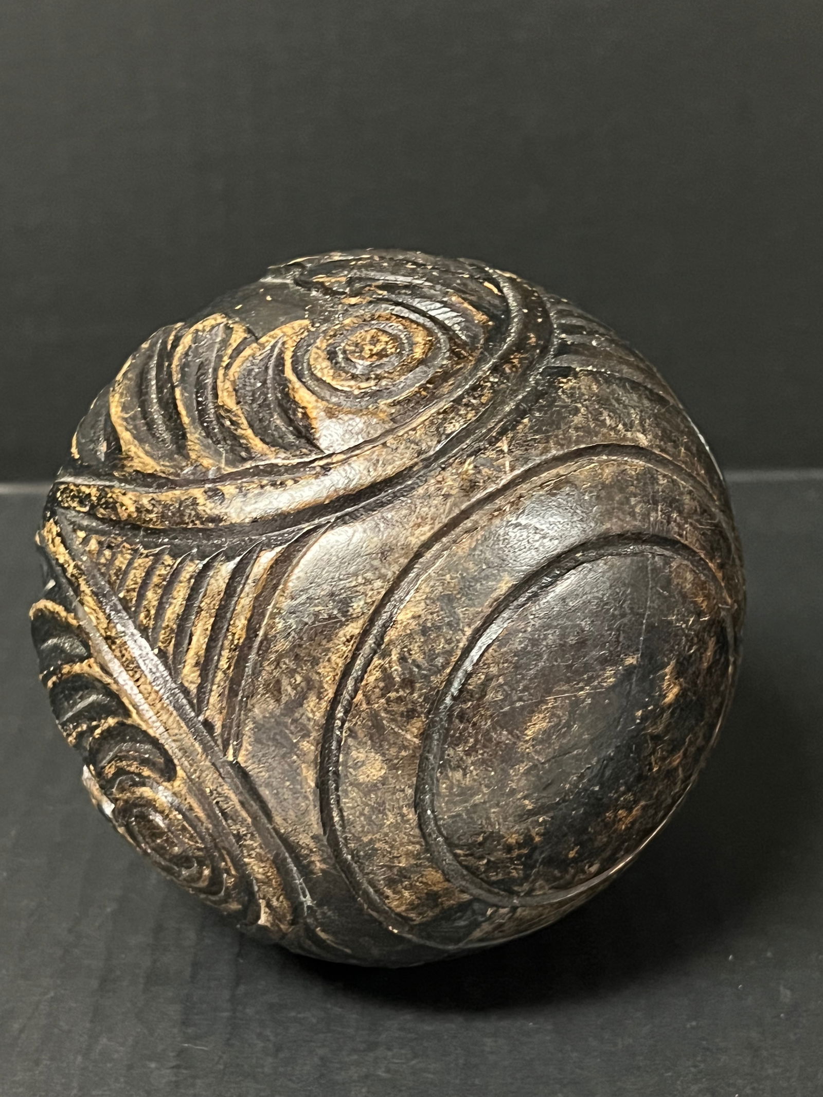Carved Wood Roud Ball Sculpture - 5