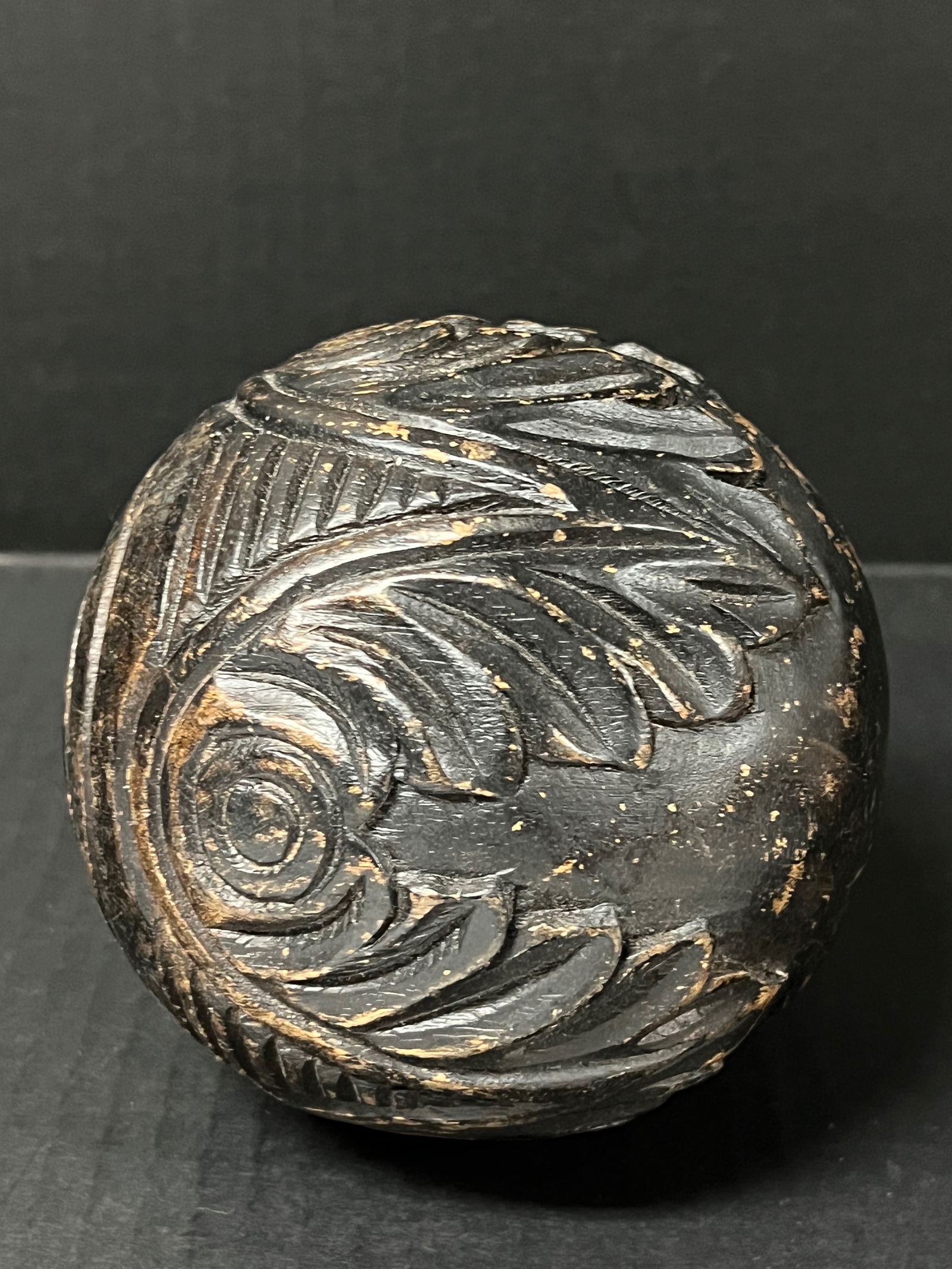 Carved Wood Roud Ball Sculpture - 6