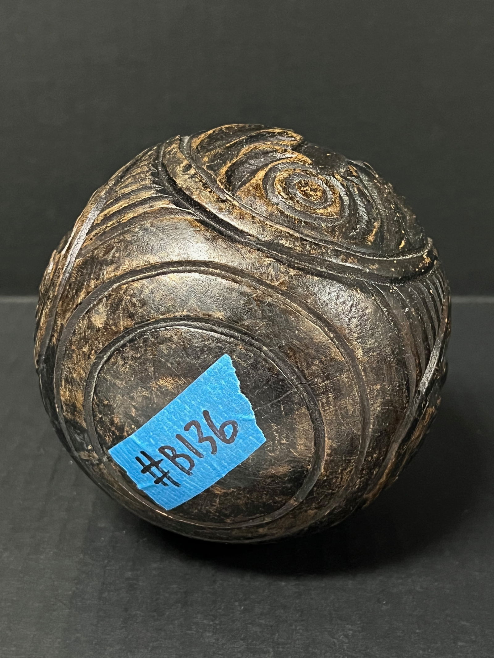 Carved Wood Roud Ball Sculpture - 7