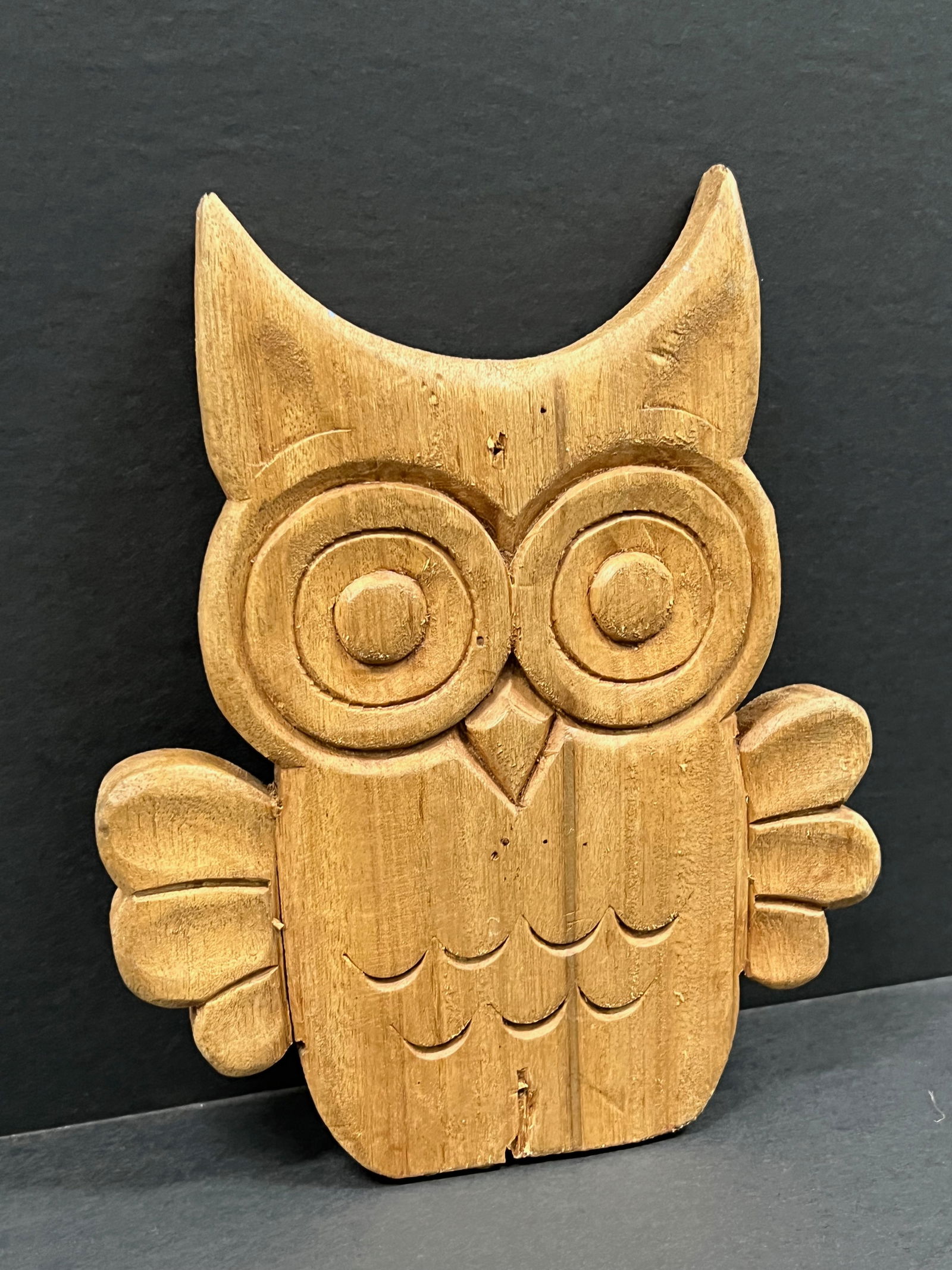 Carved Wood Owl Sculpture - 2
