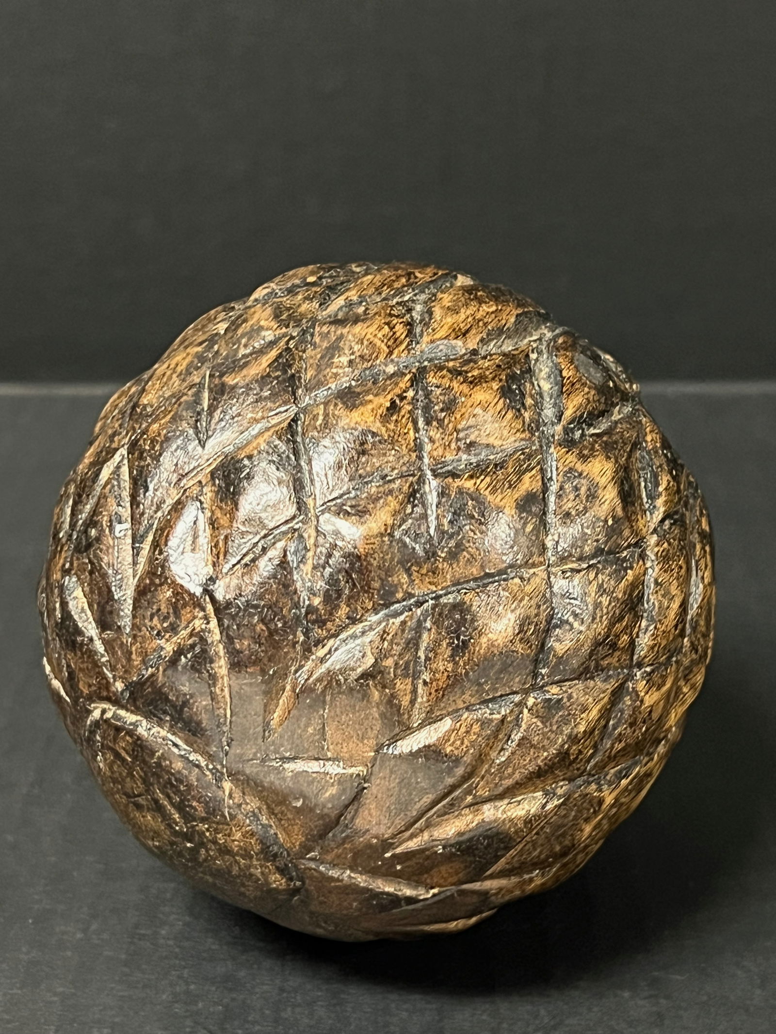 Carved Wood Round Ball Sculpture - 2