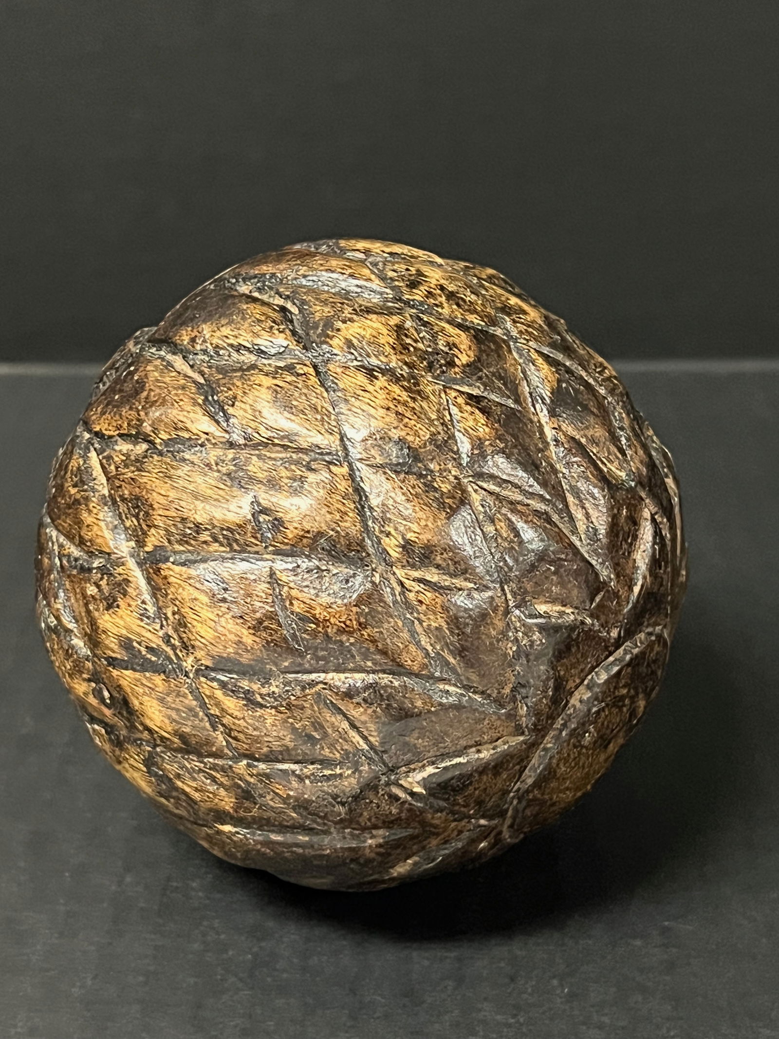 Carved Wood Round Ball Sculpture - 3