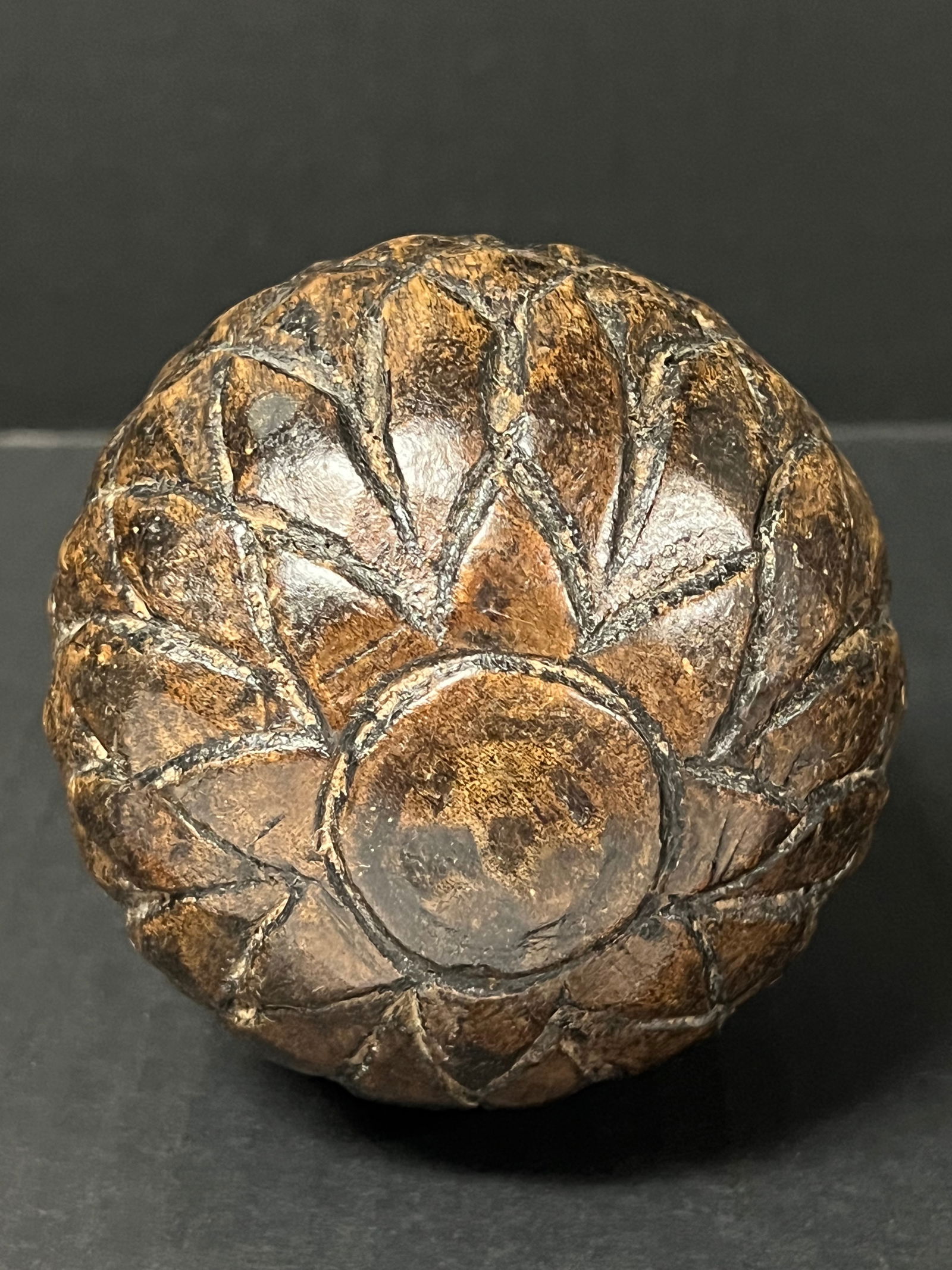 Carved Wood Round Ball Sculpture - 4