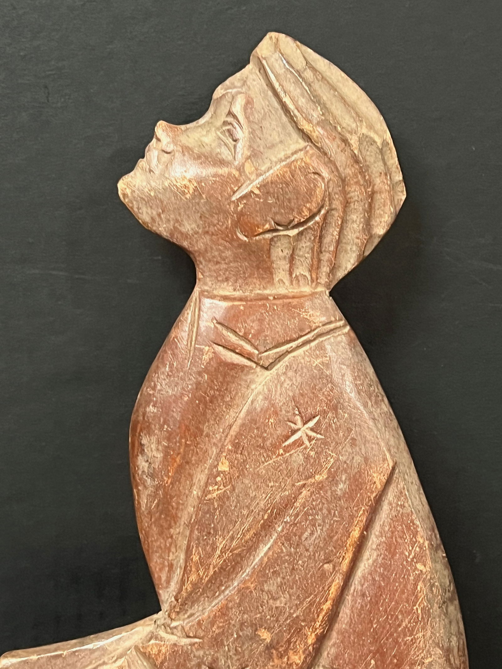 Carved Wood Praying Boy Sculpture - 2
