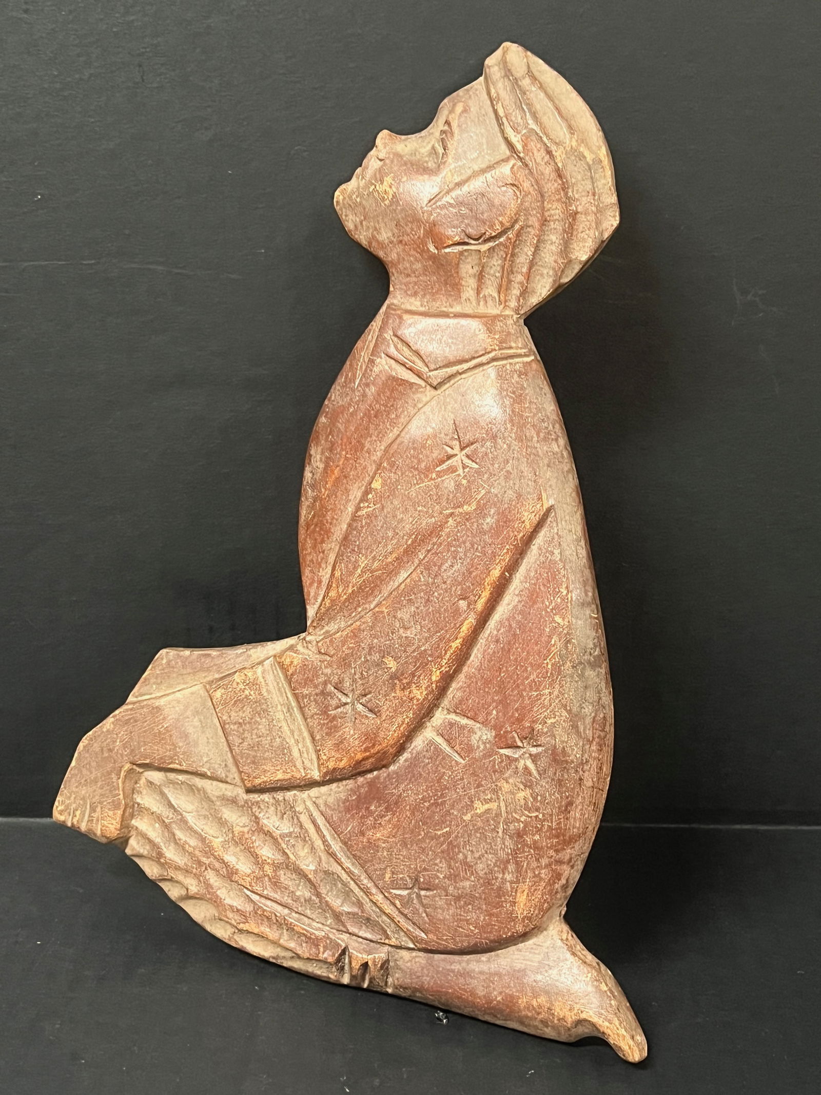 Carved Wood Praying Boy Sculpture - 3