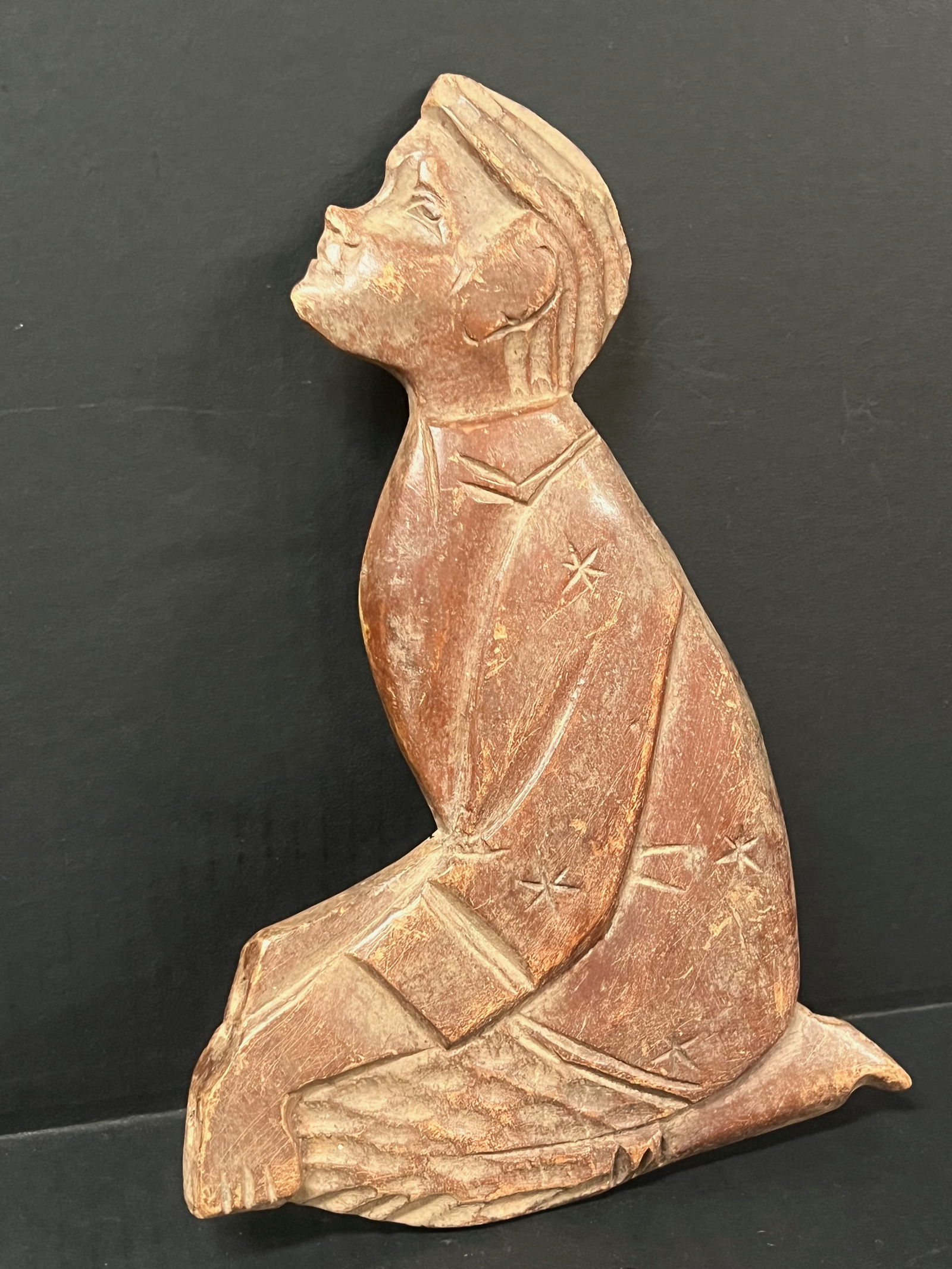 Carved Wood Praying Boy Sculpture - 4