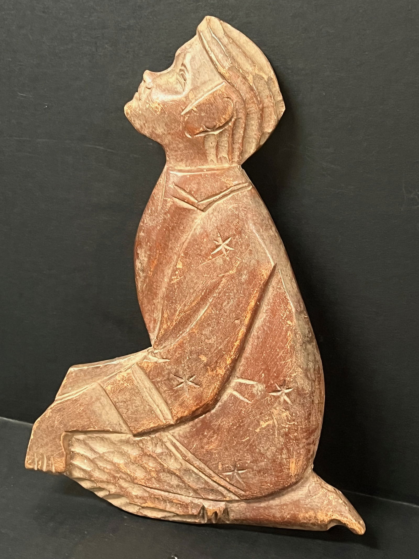 Carved Wood Praying Boy Sculpture - 5