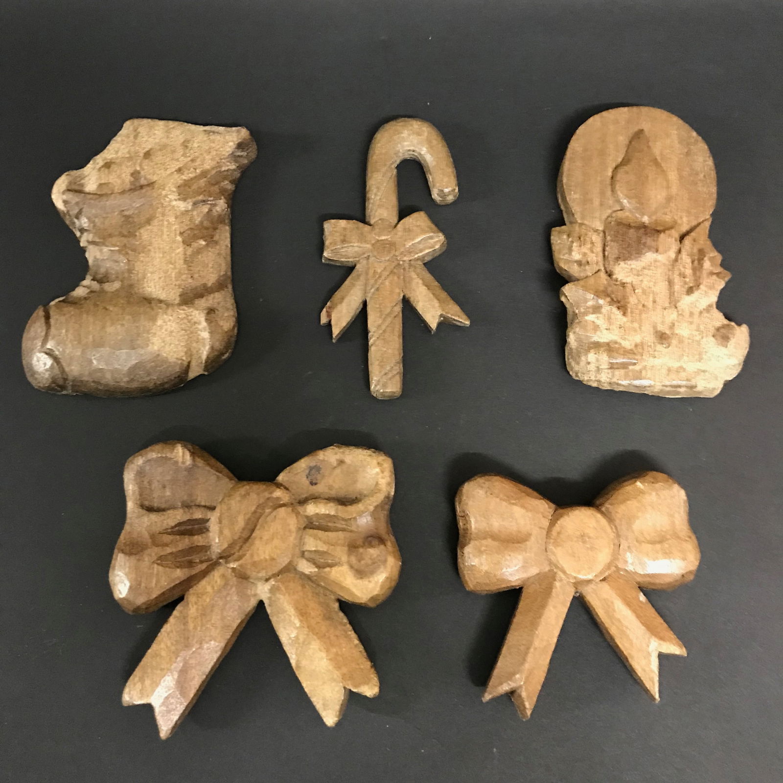 Carved Wood Christmas Tree Ornaments Set of 5 - 2