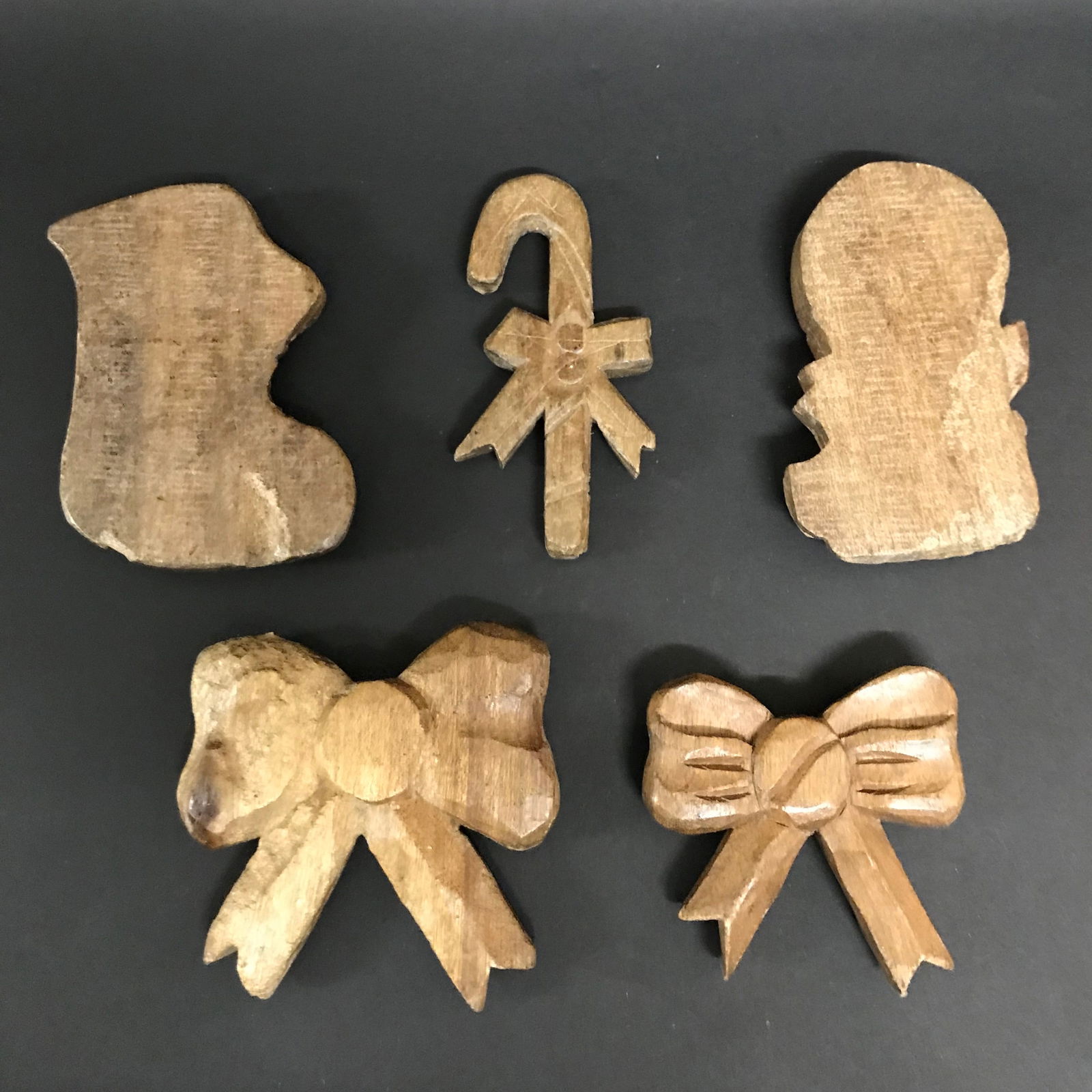 Carved Wood Christmas Tree Ornaments Set of 5 - 3