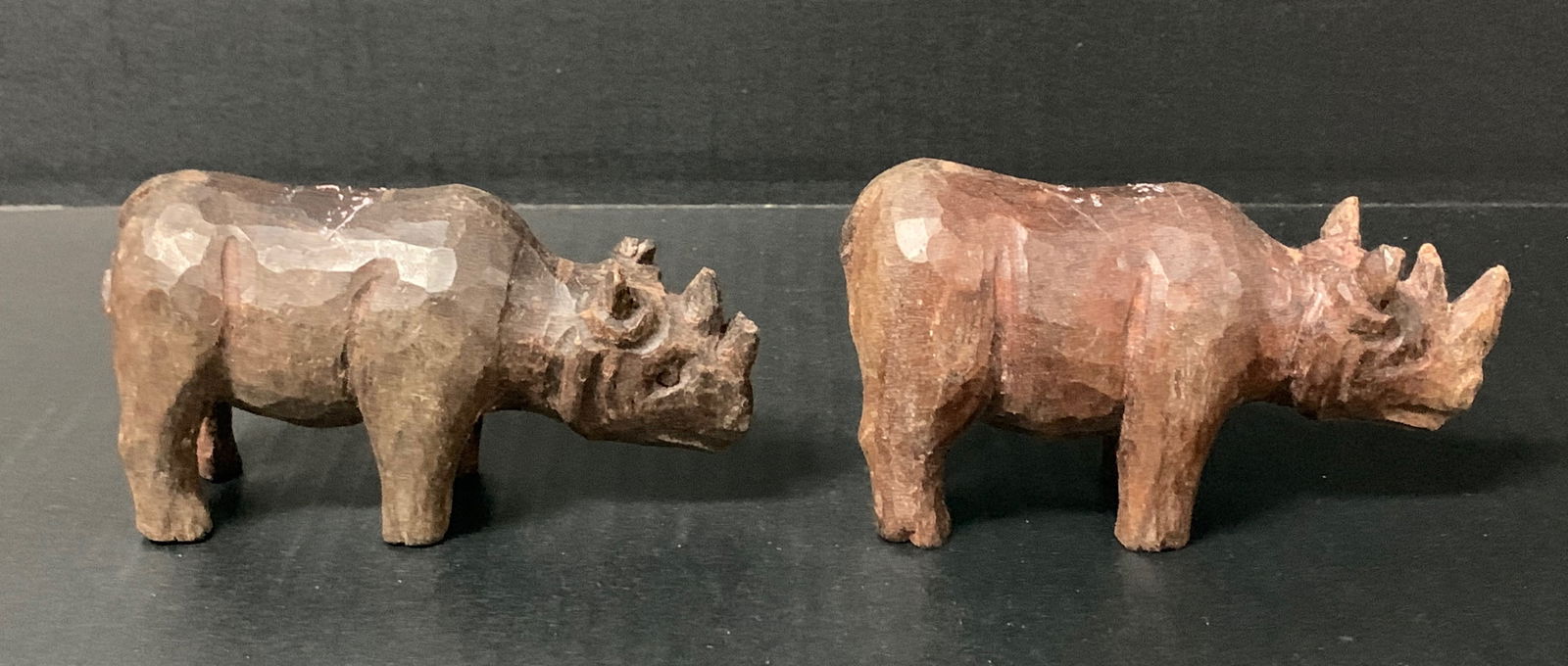 Carved Wood Pair of Rhinosaurus Sculpture - 2