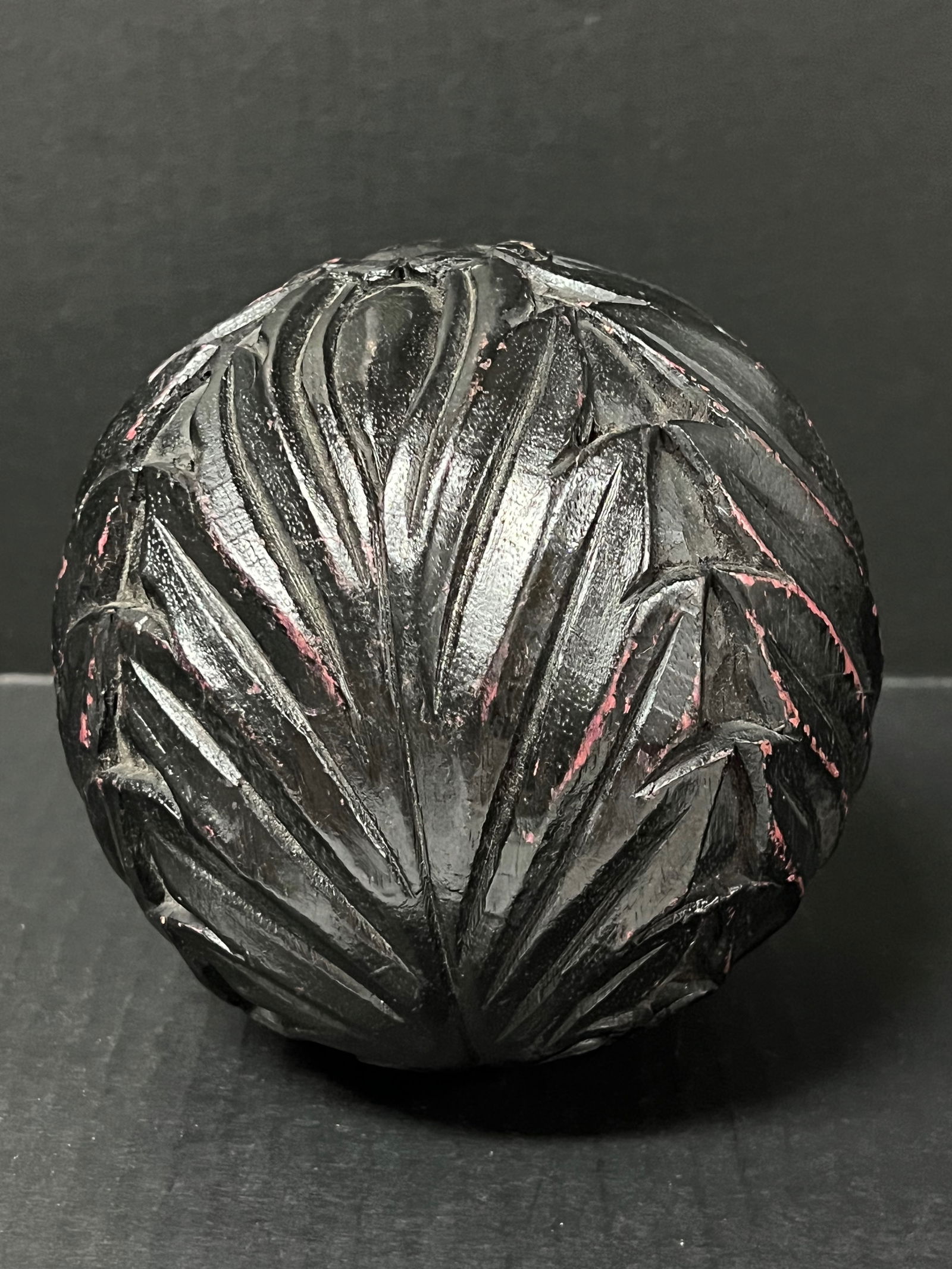 Carved Wood Ball Sculpture - 2