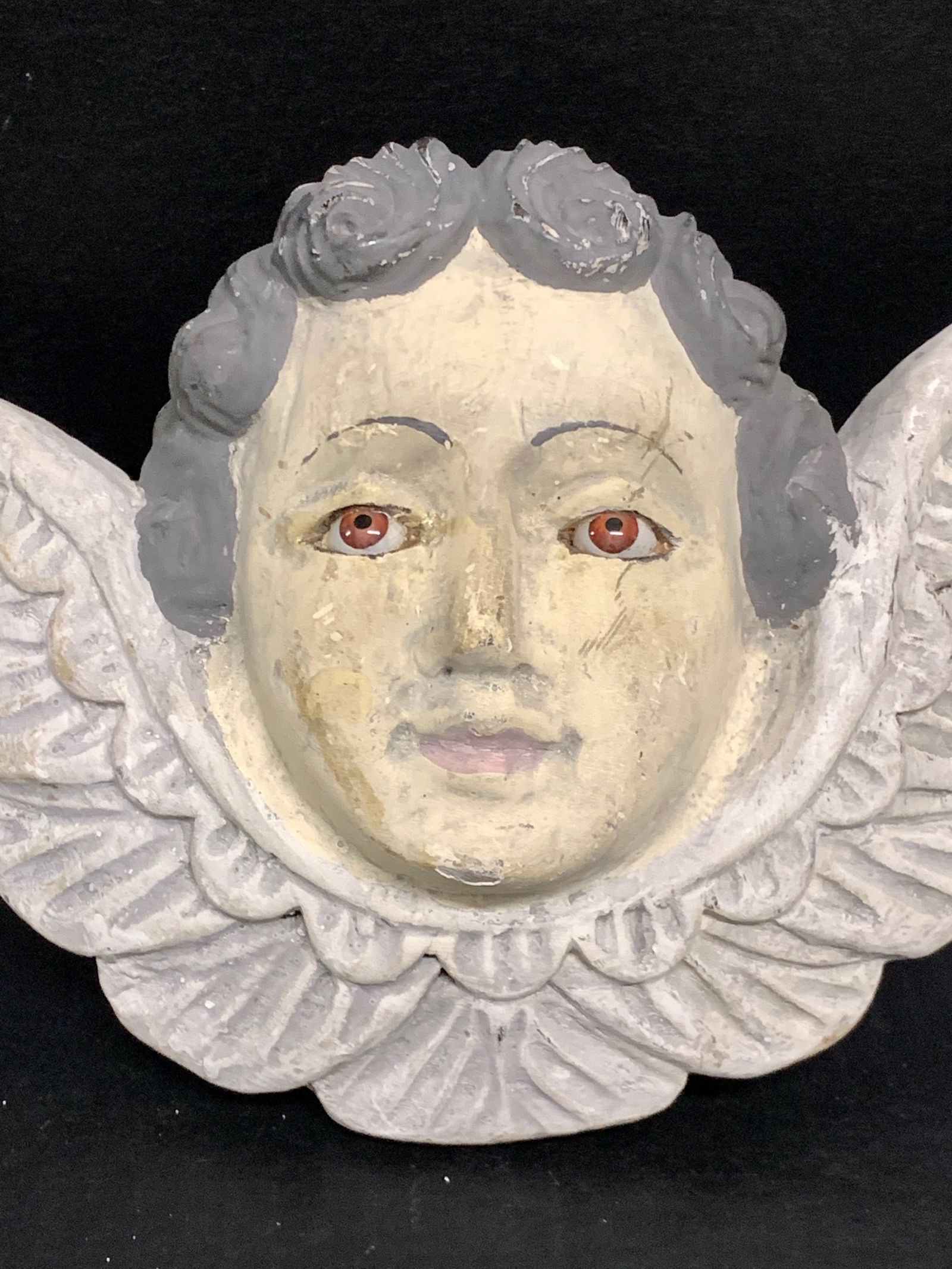 Carved Wood Religious Cherub with Glass Eyes - 2