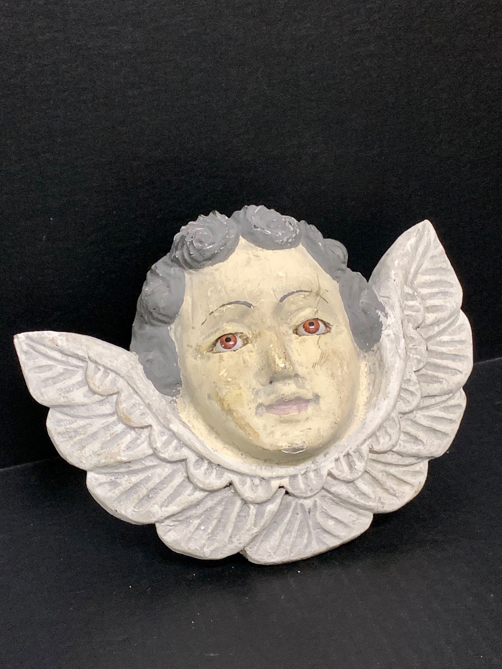 Carved Wood Religious Cherub with Glass Eyes - 3