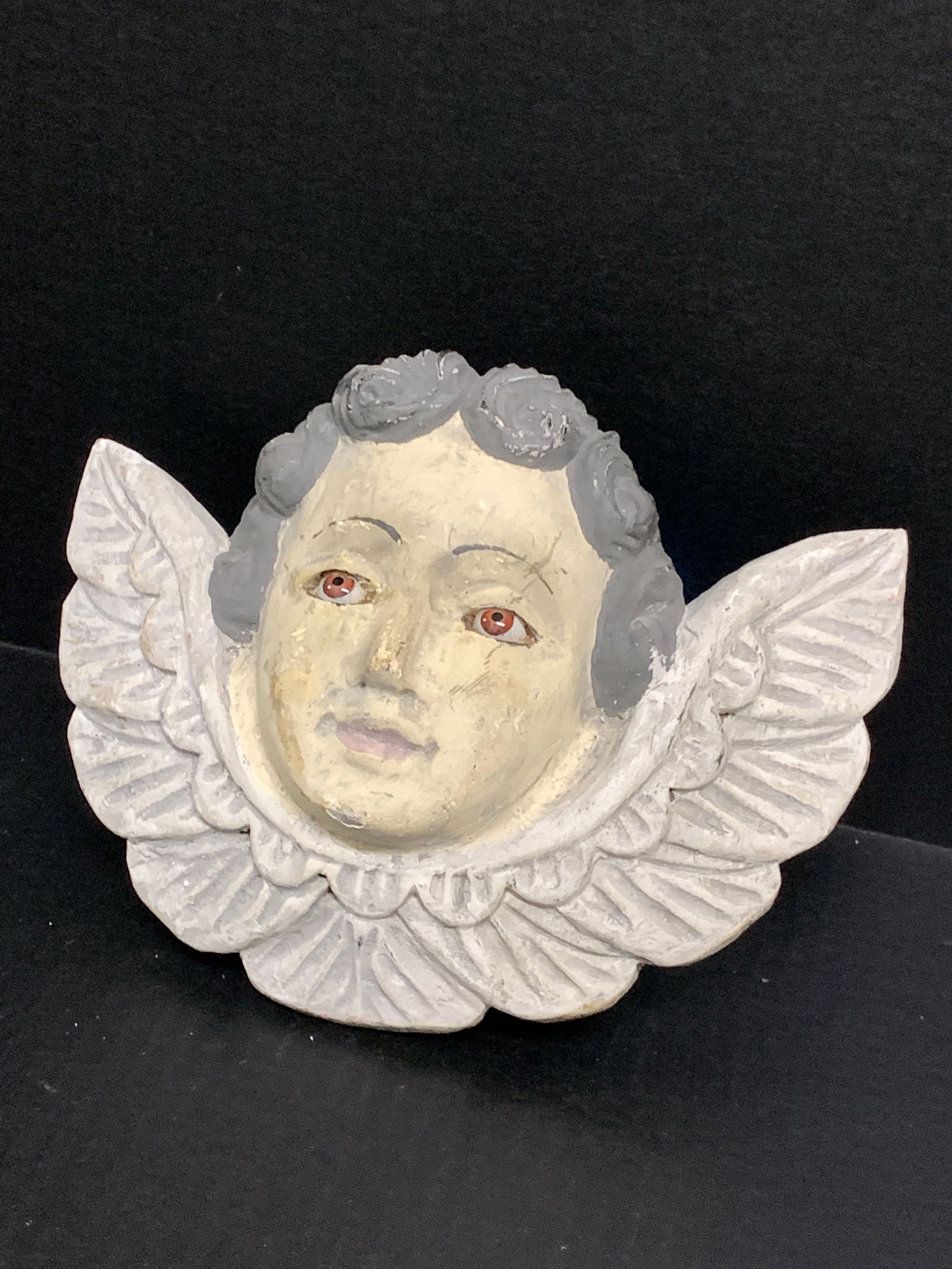 Carved Wood Religious Cherub with Glass Eyes - 4