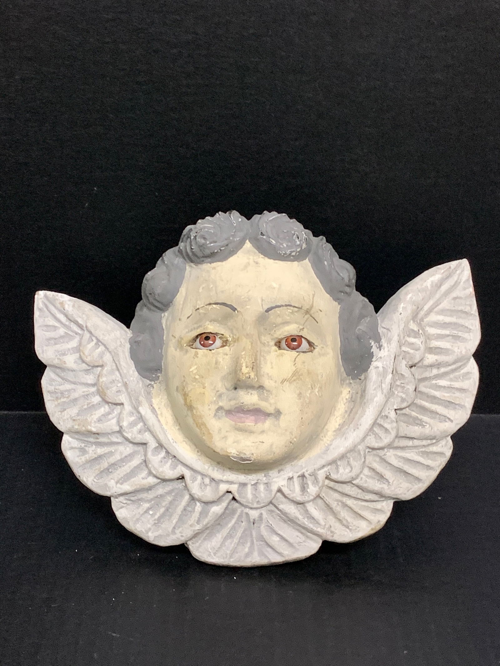 Carved Wood Religious Cherub with Glass Eyes - 5