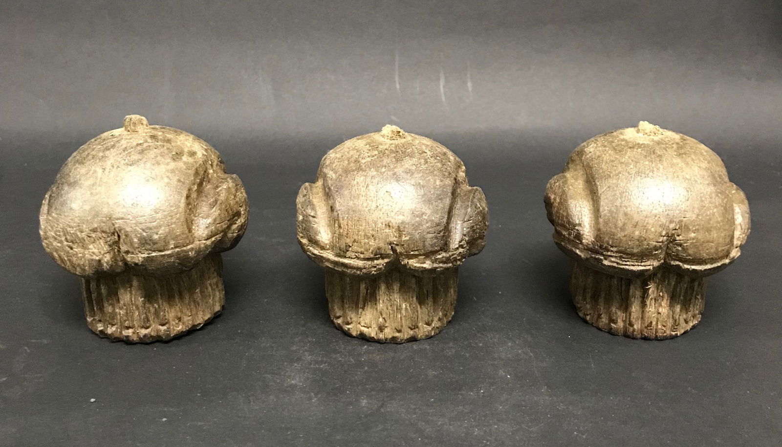 Carved Wood Cupcakes Sculpture Set of 3 - 3