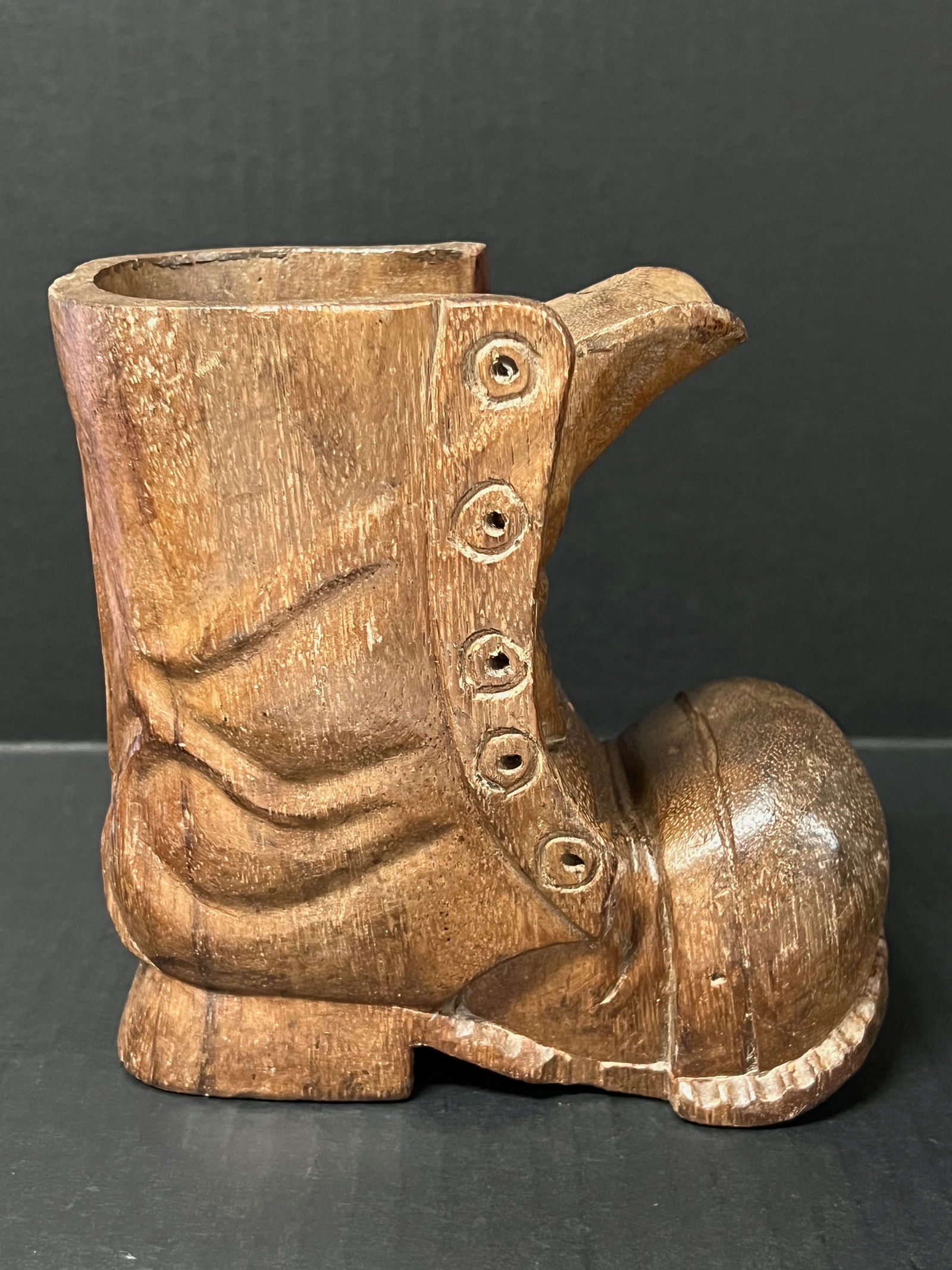 Carved Wood Santa Boot Sculpture: Title: Carved Wood Santa Boot SculptureDate/Period: Late 20th CenturyMaterials: WoodDescription: Carved Wood Santa Boot Sculpture Reserve: $40.00 Shipping:Domestic: Flat-rate of $20.00 to