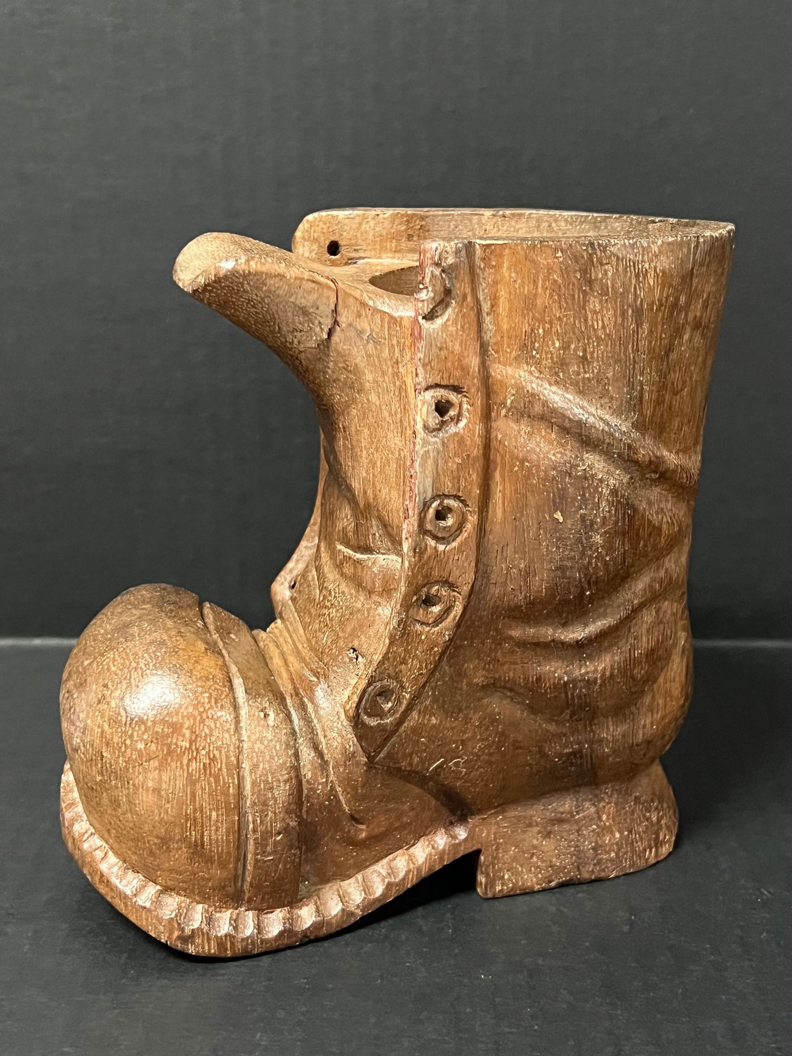 Carved Wood Santa Boot Sculpture - 3